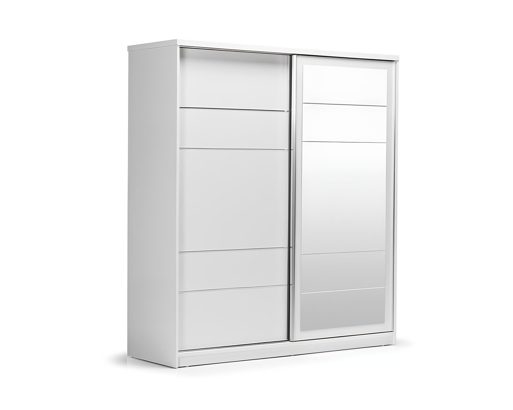 Schwebetürenschrank Weißer Holzschrank mit Spiegel für Schlafzimmer und Stauraum
