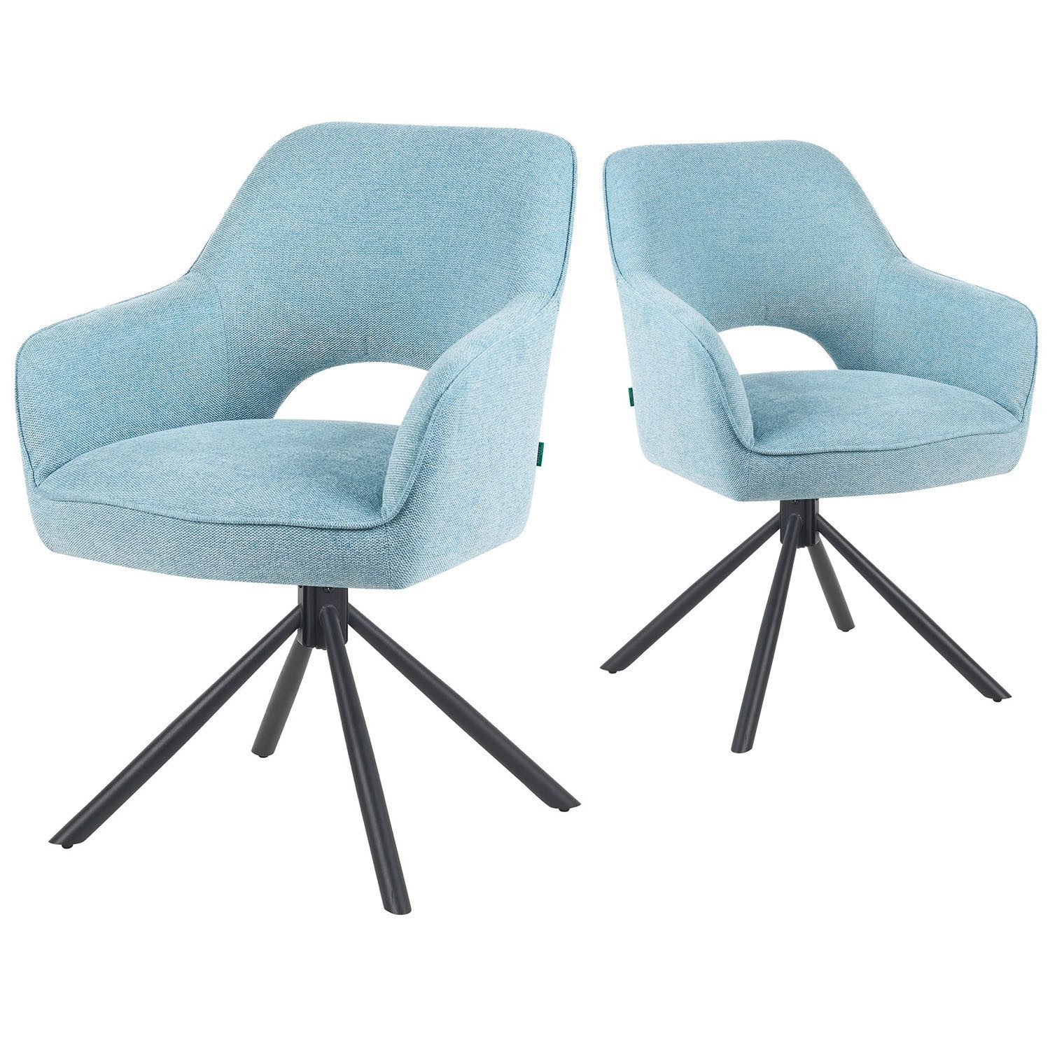 DUBI Möbel Polsterstuhl Mika-Ben, Federkern, pulverbeschichtet, 360° drehbar im 2er-Set