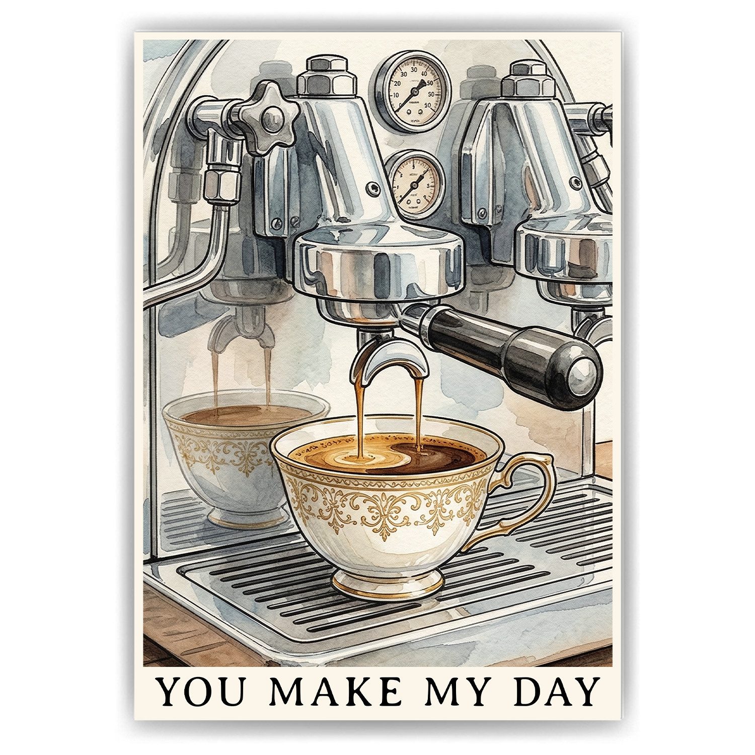 Tigerlino Poster Espresso Poster Vintage Kaffeemaschine Wandbild Küche Barista Deko