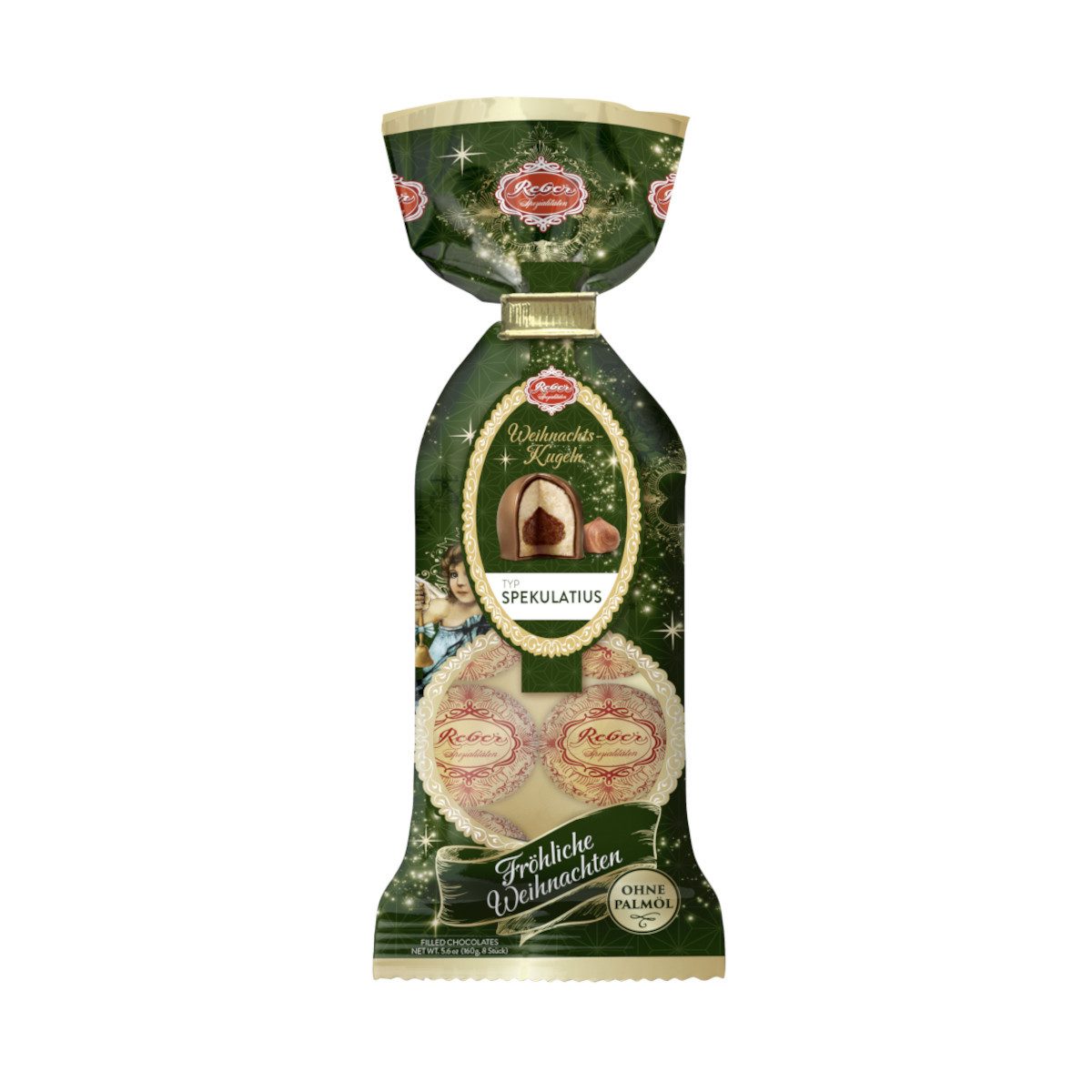 Reber Schokolade, Reber Weihnachtskugeln Typ Spekulatius 8 Stück Packung 160g