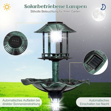 COSTWAY Vogeltränke, Vogelbad, 110cm mit Solarleuchte, Blumentopf
