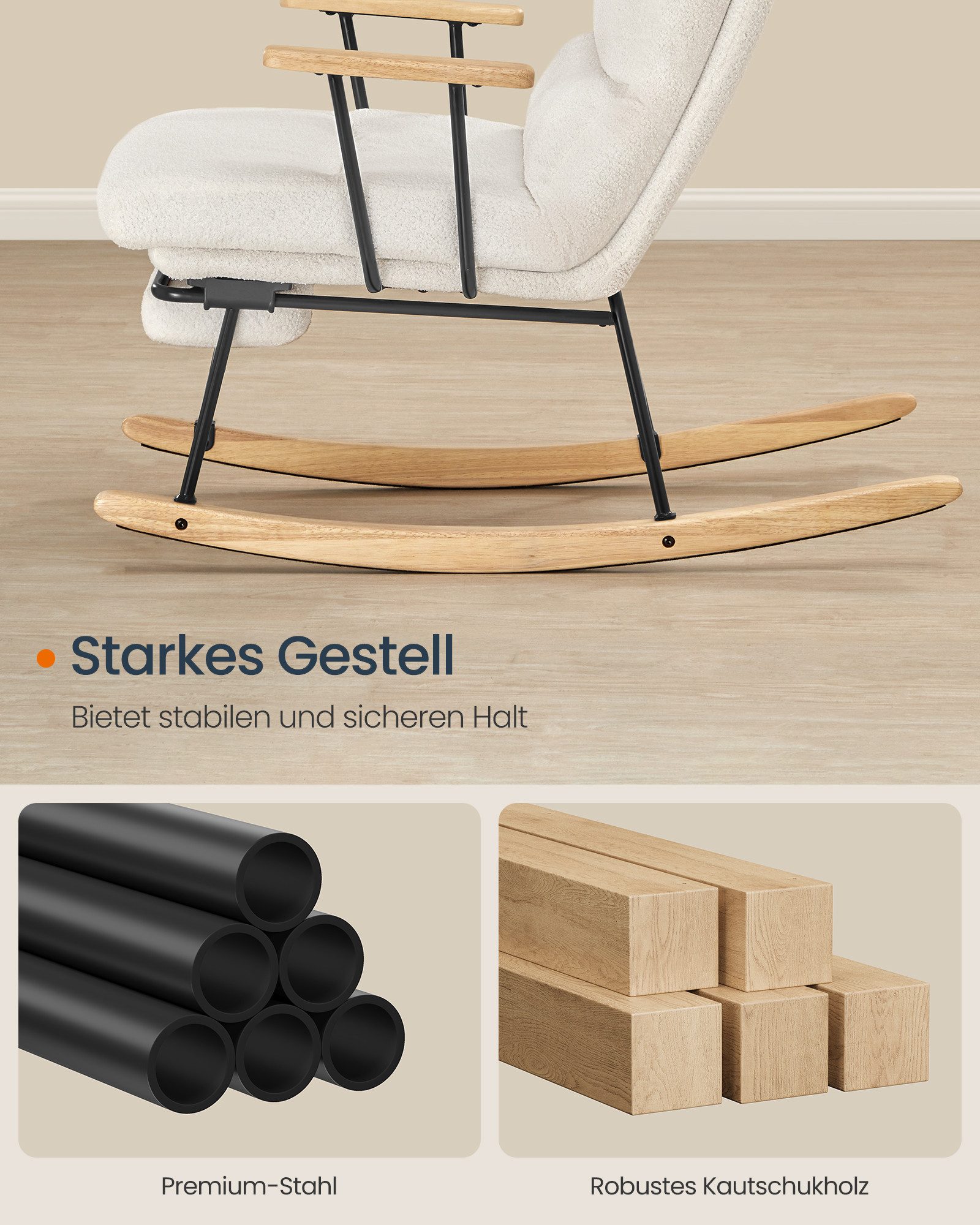 SONGMICS Schaukelsessel Schaukelstuhl mit Holzgestell, verstellbar, Schaukelstuhl, mit Massivholzfüßen, Schaukelsessel, für Schlafzimmer – Bild 4 von 5