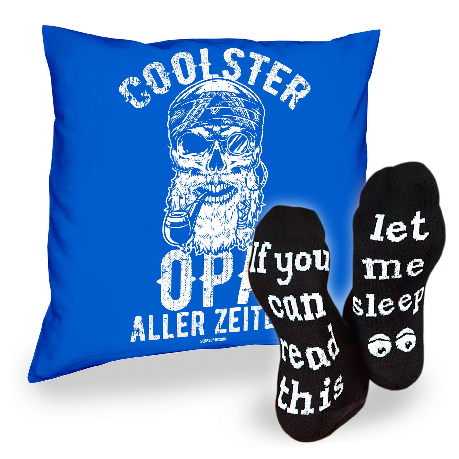Soreso® Opa Coolster Kissen Vatertagsgeschenk & Socken Männer aller Sprüche Opa Zeiten Dekokissen royal-blau Sleep,