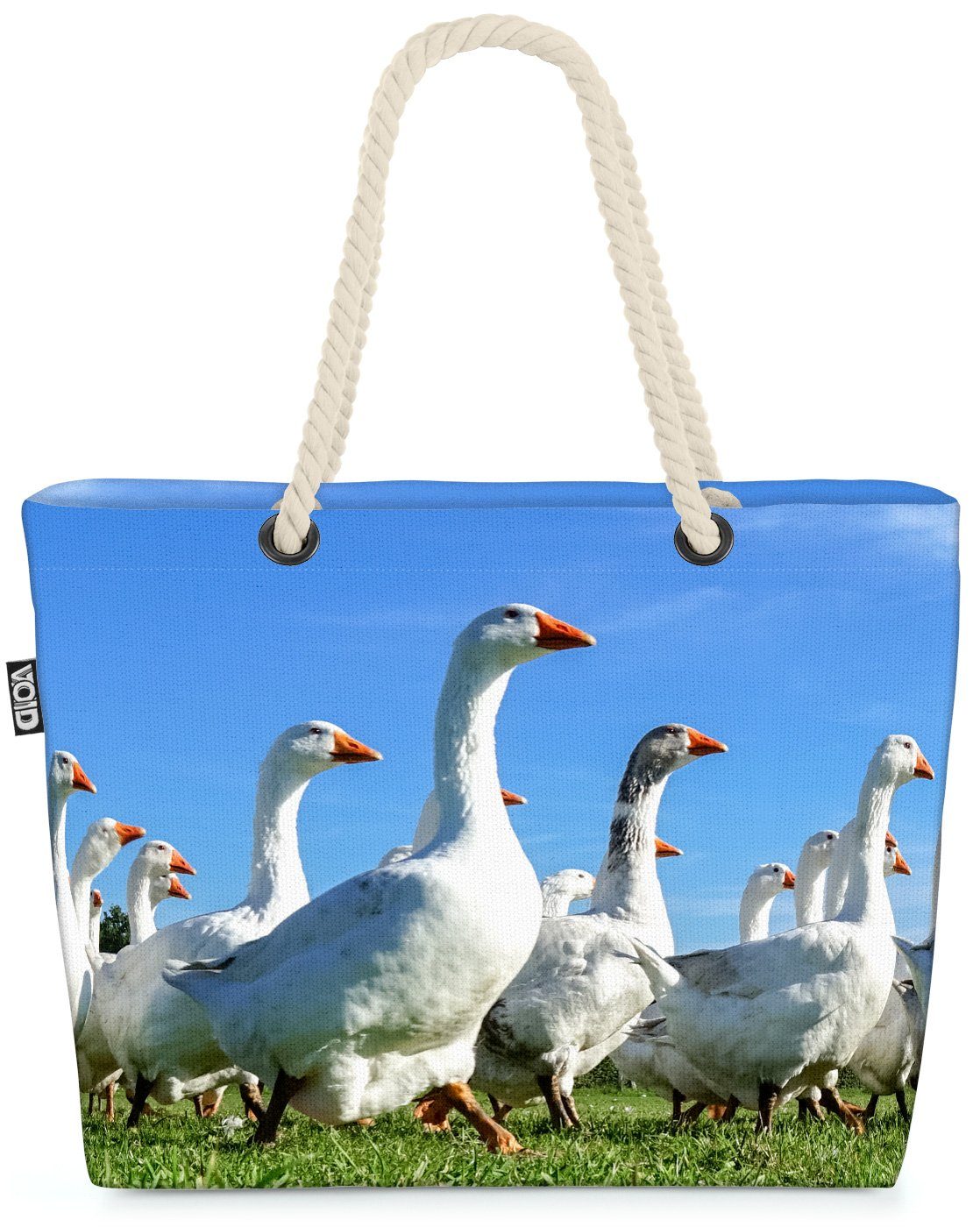 VOID Strandtasche (1-tlg), Gänse Wiese Beach Bag Gans Braten Bauernhof Landwirtschaft Vogel Garten Federn