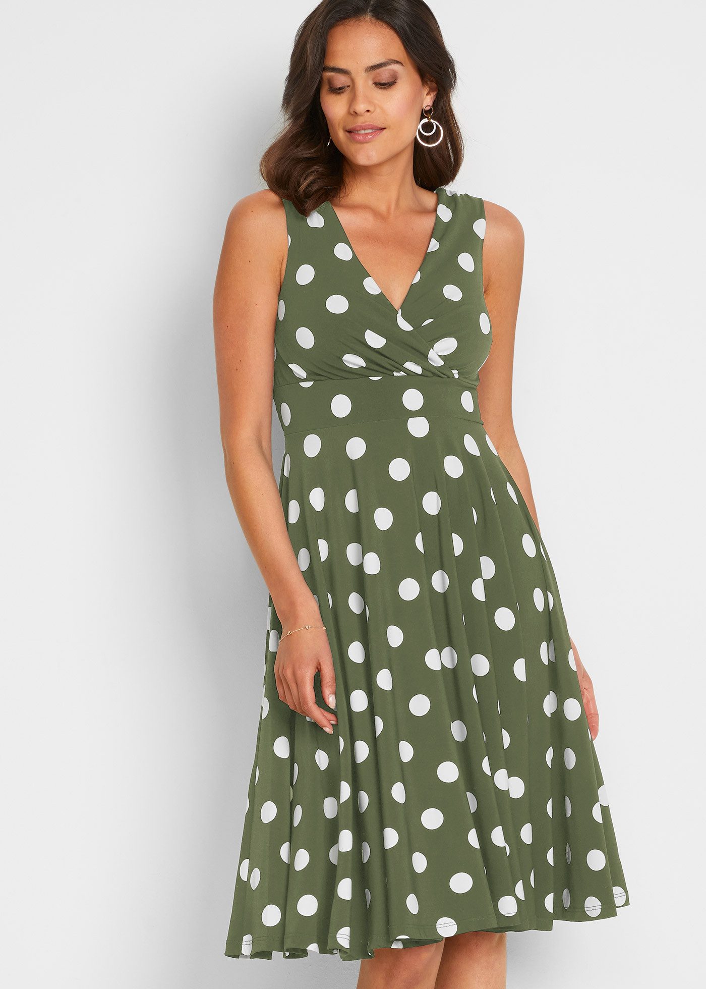 bonprix Shirtkleid mit Punkt-Design, aus Polyester und Elasthan, Regular Fit, ärmellos