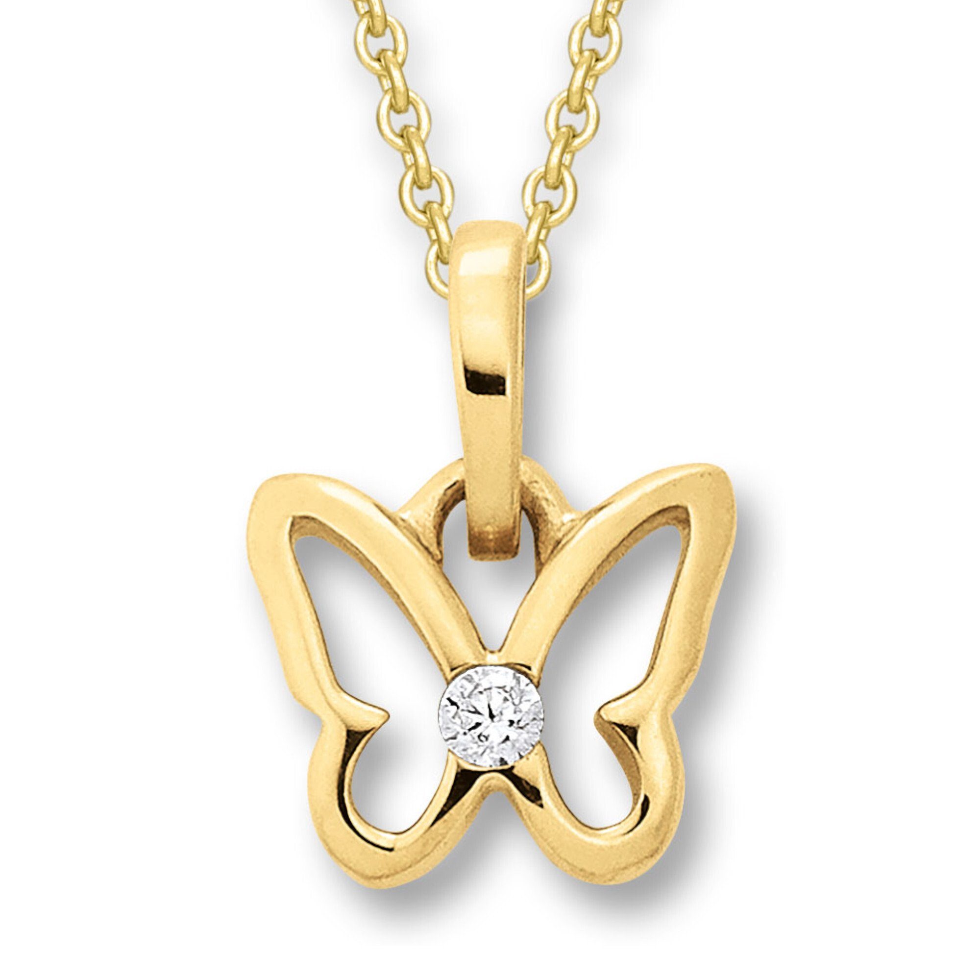 Gelbgold, Kettenanhänger Damen ELEMENT ONE 333 Anhänger Schmetterling Schmuck Zirkonia Gold Schmetterling aus