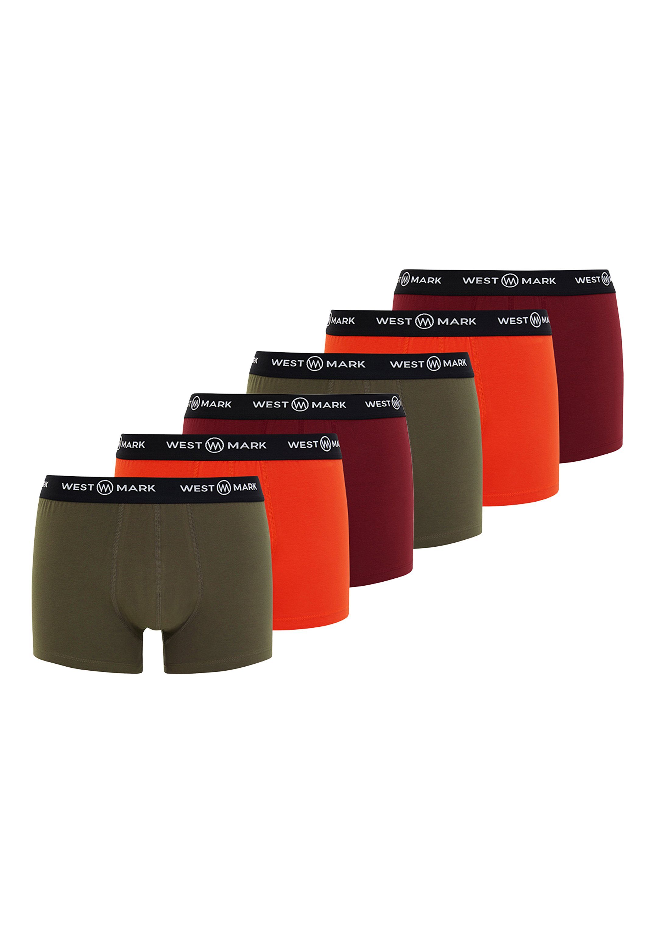 Pack Eingriff / - Orange - Bordeaux Khaki Ohne LONDON Retro Retro Baumwolle Oscar Boxer 6-St) WESTMARK / 6er / (Spar-Set, Short Pant -