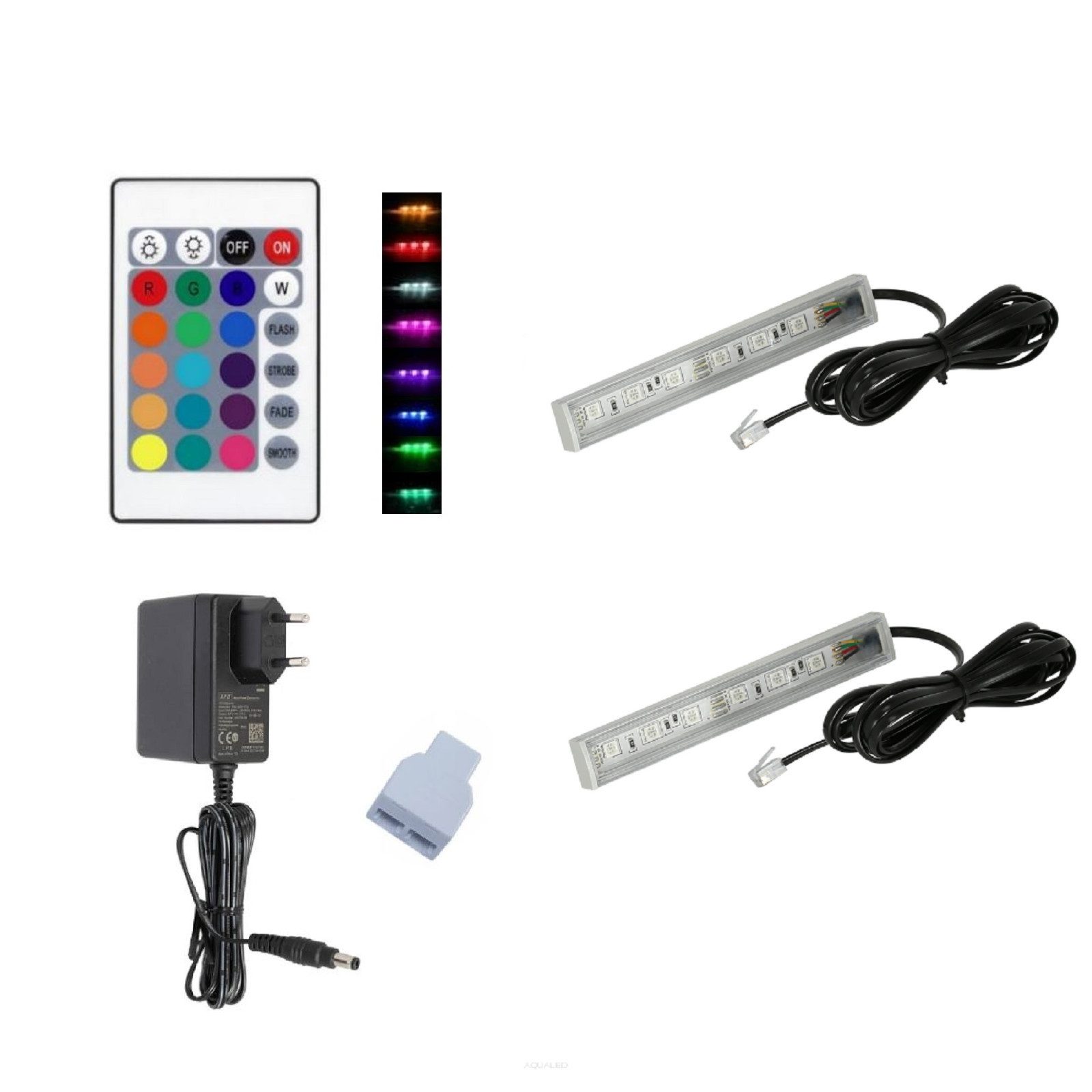 QLS LED Unterbauleuchte RGB 12V 2-8 Stück Schwarz, LED fest integriert, Glasbodenbeleuchtung Lichtleiste Fernbedienung 16 Farben Dimmbar