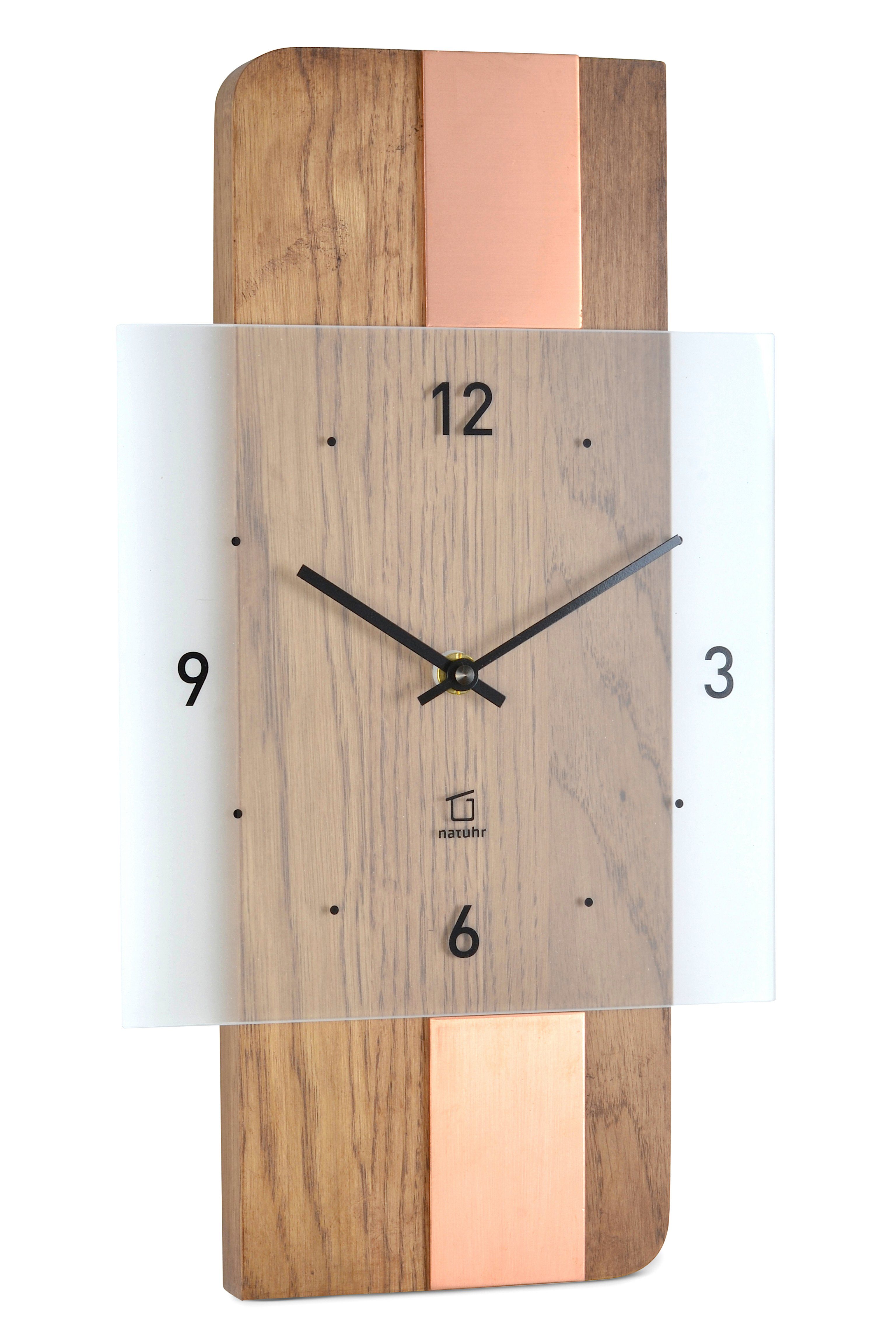 Natuhr Funkwanduhr Natuhr Wanduhr - Fusion - präzises Funk-Uhrwerk Holz Metall Glas Kupfer