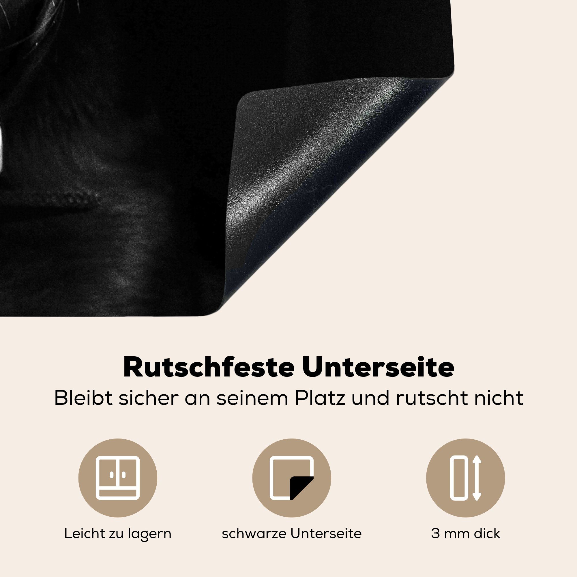 schwarz für Ceranfeldabdeckung, in 78x78 küche Arbeitsplatte tlg), Vinyl, (1 Hund Herdblende-/Abdeckplatte und MuchoWow Tierprofil weiß, cm,