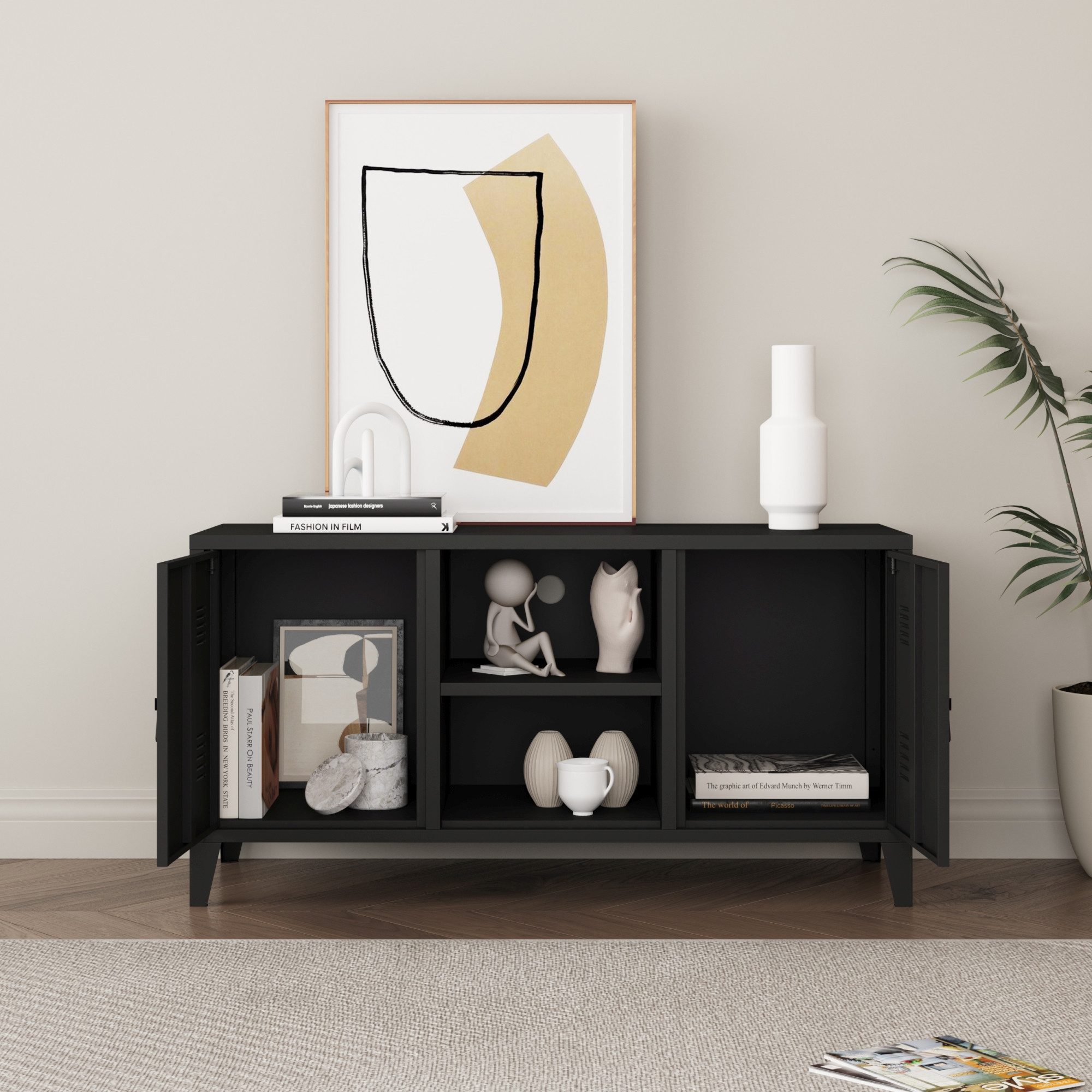 en.casa Sideboard, »Kotka« mit 2 Türen Metall 113 x 40 x 58 cm Schwarz