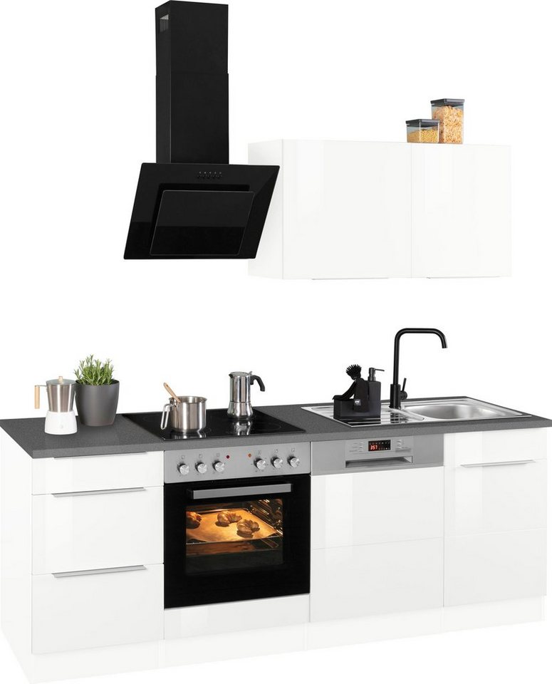 HELD MÖBEL Küchenzeile Brindisi, mit E-Geräten, Breite 220 cm, Beliebig um  weitere Schränke erweiterbar, z. B. auch über Eck