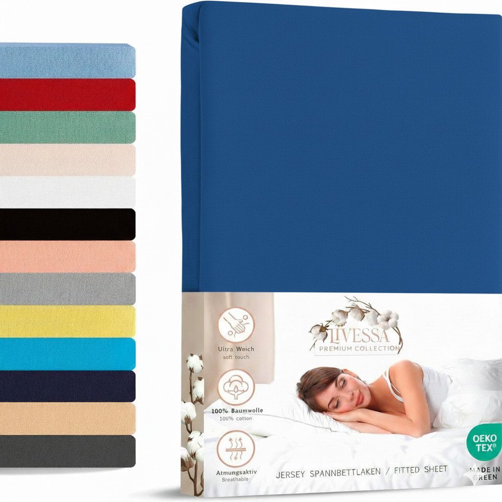livessa Spannbettlaken Jersey Spannbettlaken Bettlaken Spannbetttuch Baumwolle Rundumgummi, Jersey, Gummizug: Rundumgummizug, In 9 Größen und vielen Farben erhältlich aus 100% Baumwolle