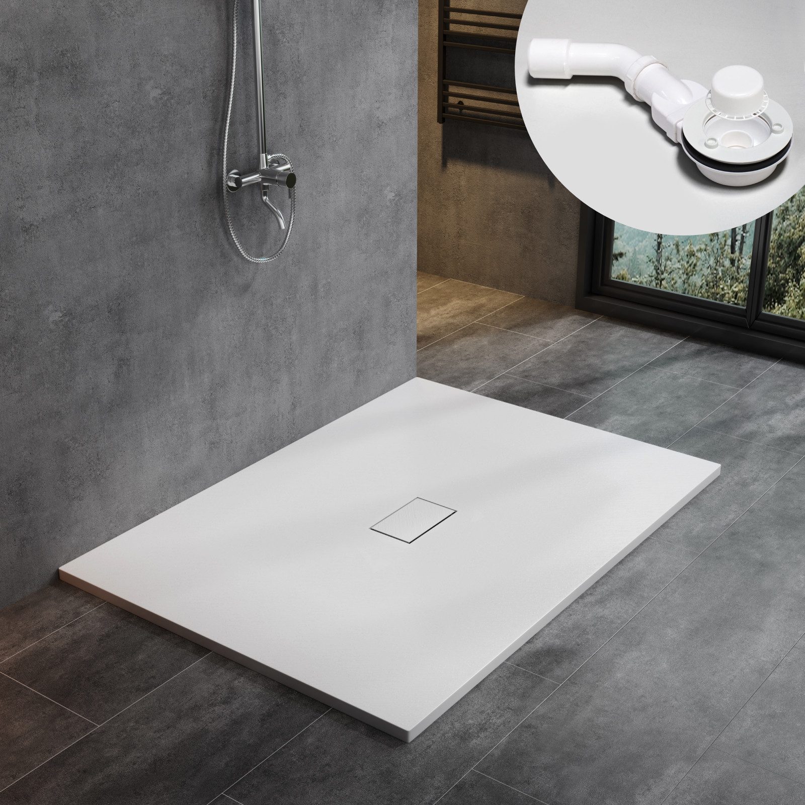 WITEN&NOCK Duschwanne SMC Duschtasse Superflach Rutschfest Duschwanne Steinoptik mit Siphon