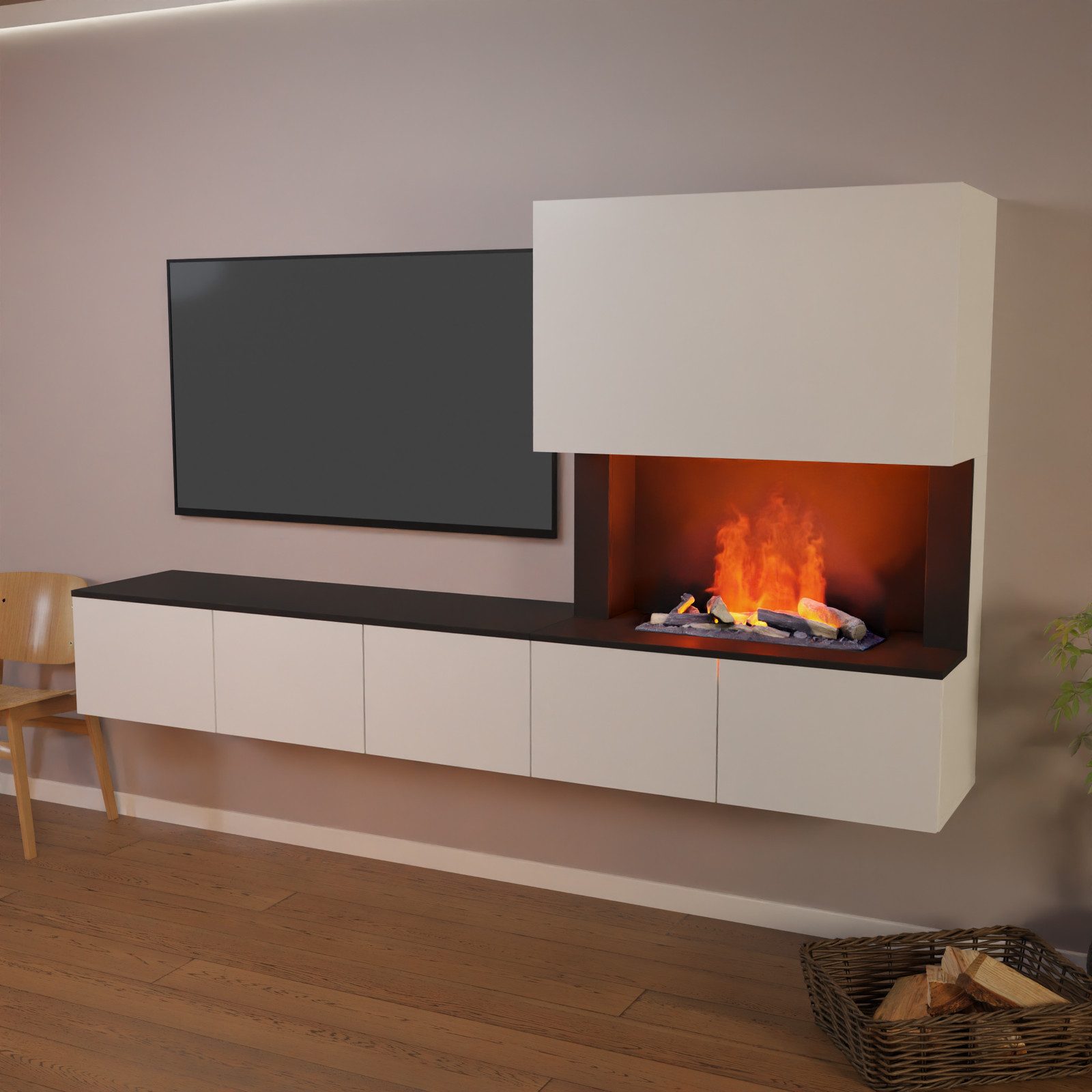 GLOW FIRE Elektrokamin CW5 Links Wasserdampf Kamin- Wohnwand mit Kamin, Sideboard mit Kamin, Wasserdampfkamin mit 3D Feuer und Knisterfunktion