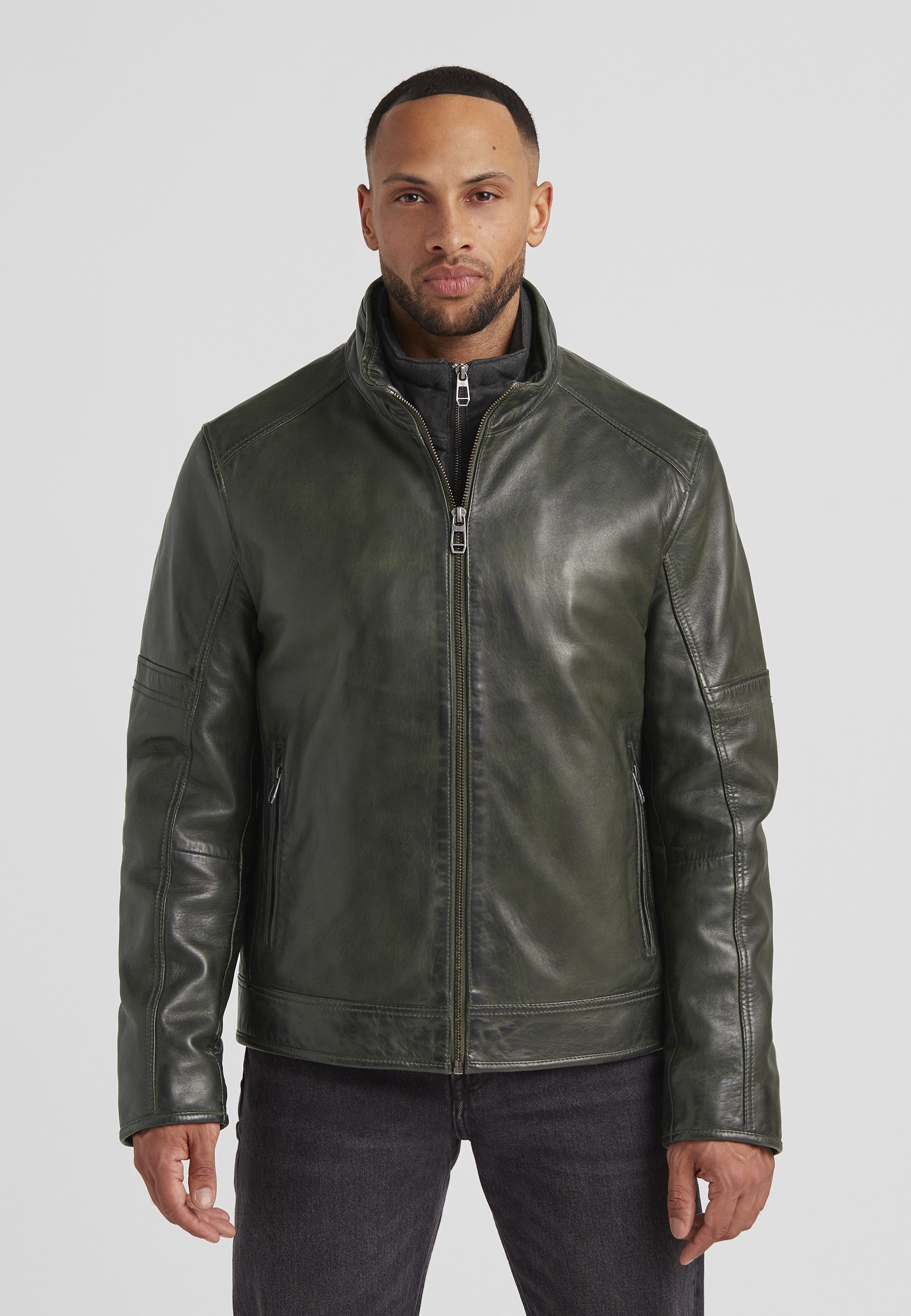 Lederjacke MSBender Herren Bikerjacke Jacke Leder klassisch