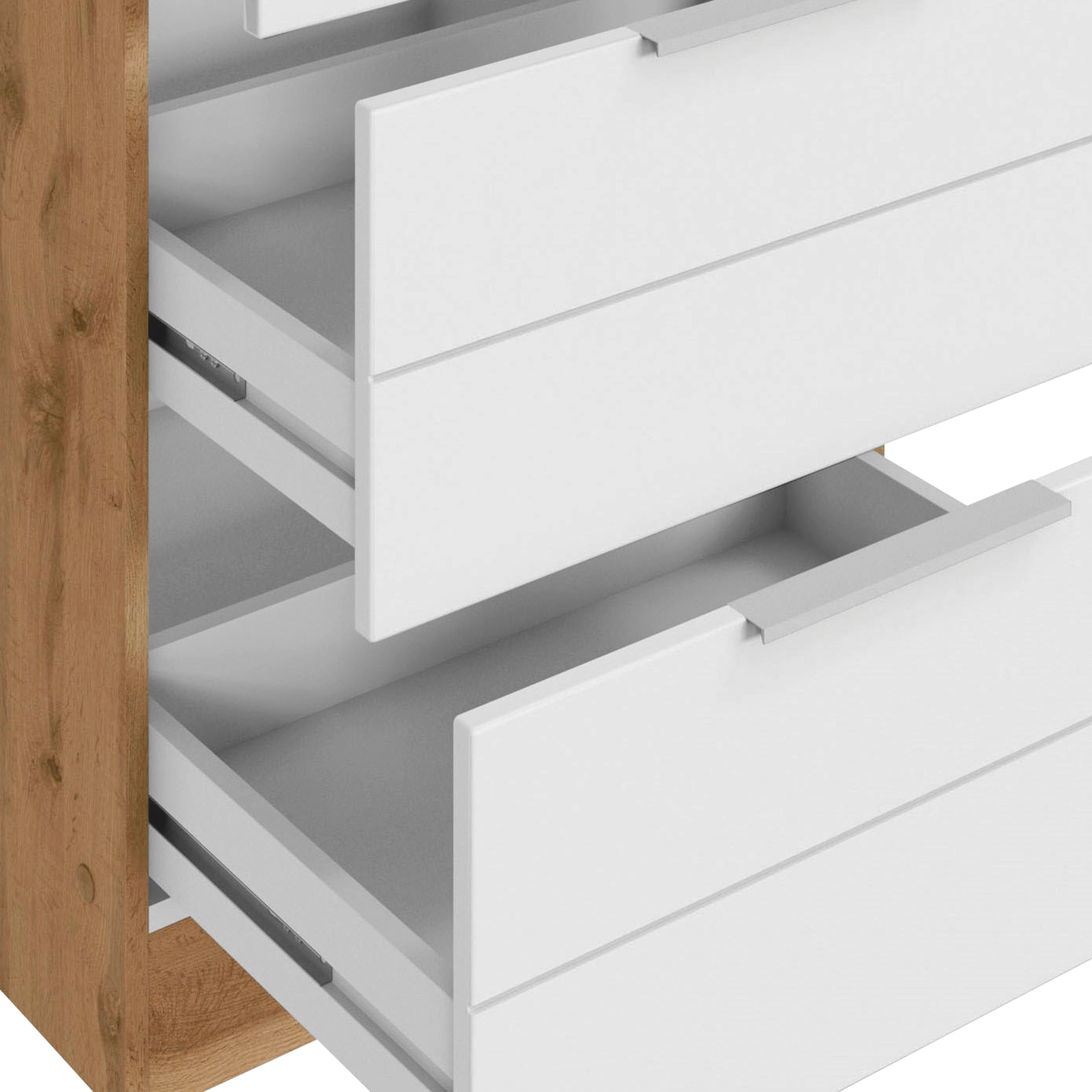 HELD MÖBEL Auszugsunterschrank Luhe waagerechter 60 cm wotaneiche weiß hochwertige breit, MDF-Fronten mit Lisene | Matt/wotaneiche