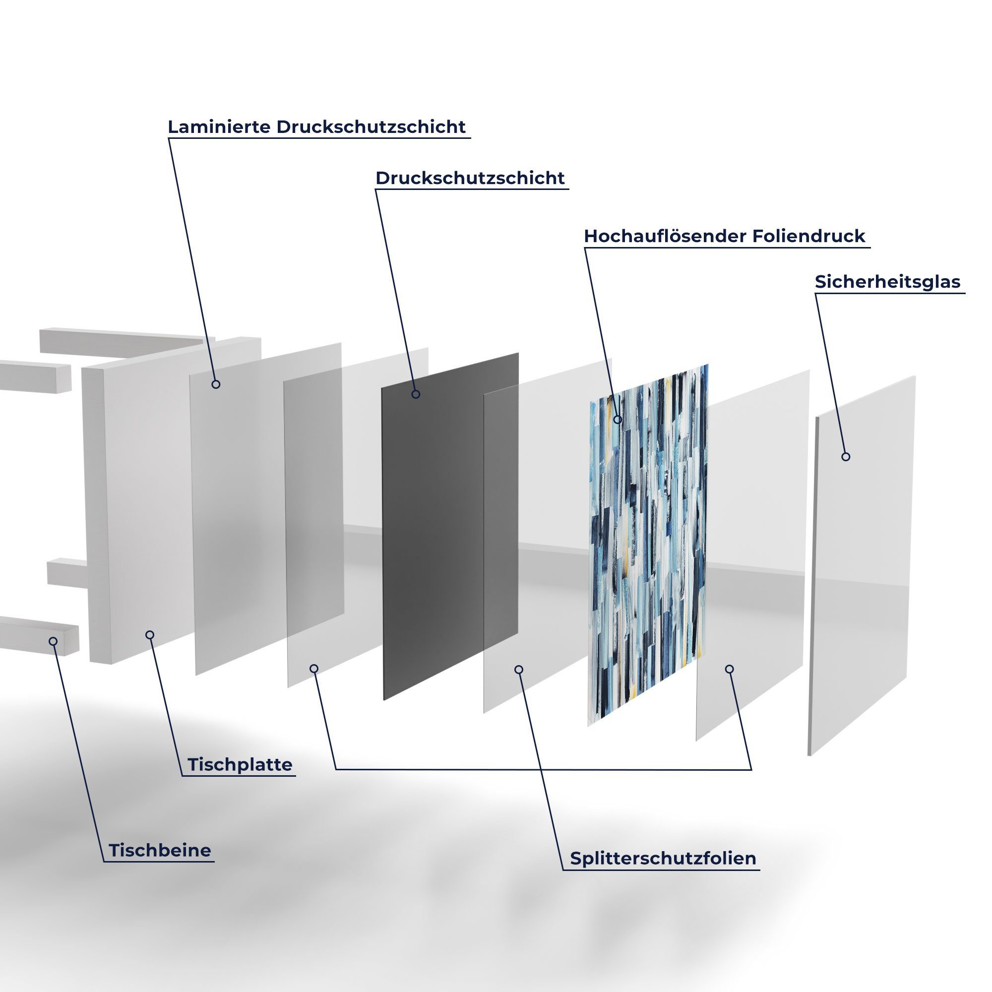 DEQORI modern Couchtisch Beistelltisch Streifendesign', Weiß 'Vertikales Glas Glastisch