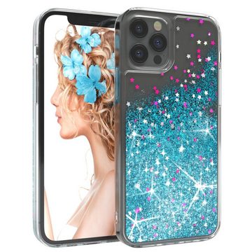 EAZY CASE Handyhülle Liquid Glittery Case für iPhone 12 / iPhone 12 Pro 6,1 Zoll, Gloss Slimcover Girly Backcover Bling Phone Case kratzfeste Cover Blau
