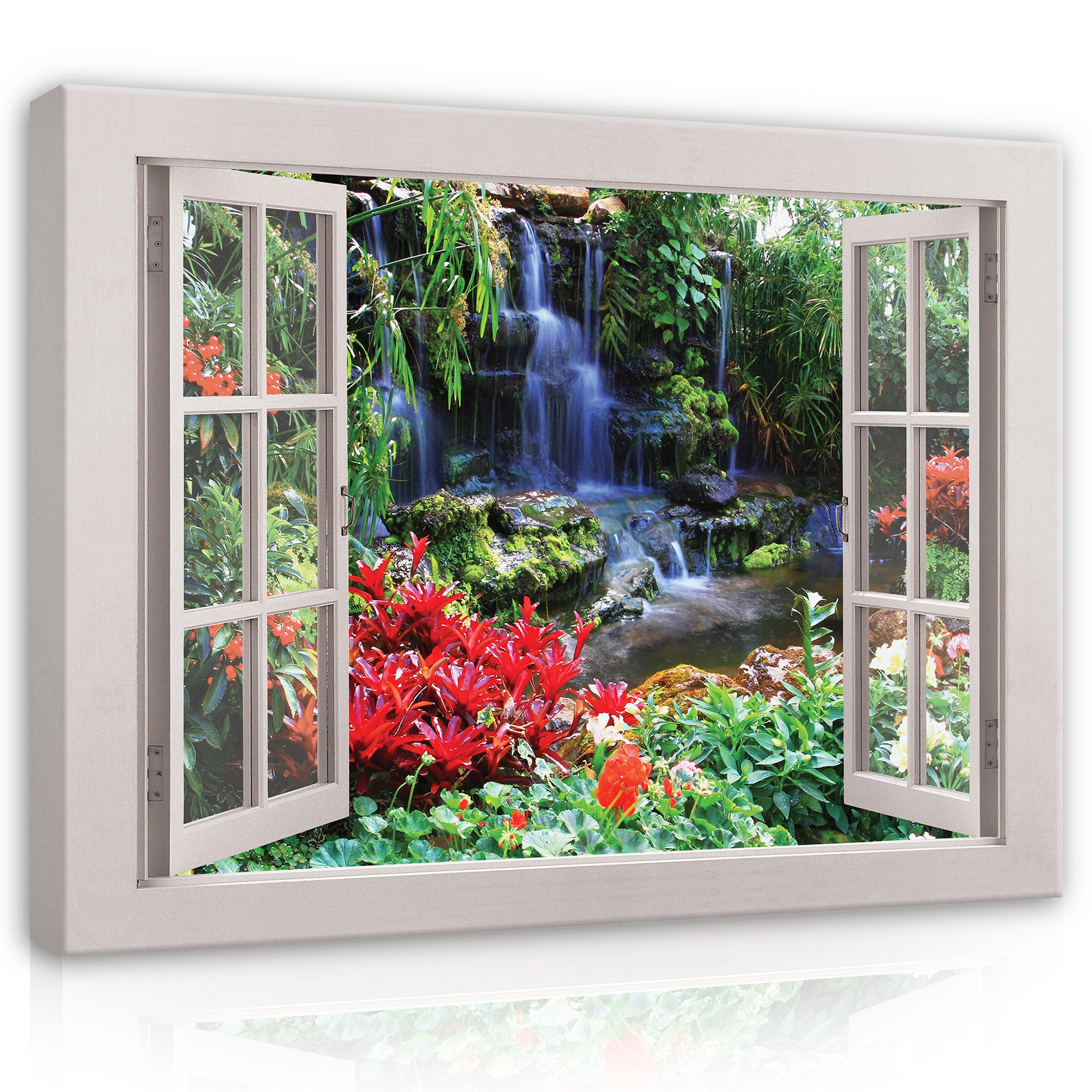 Wallarena Leinwandbild Fenster Wasserfall 3D Effekt günstig online kaufen