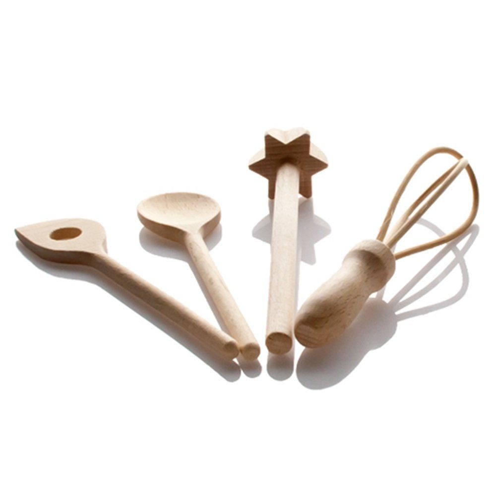 LARES Rührquirl 4er Kinderbackset - Kinderbackzubehör, aus Holz - zum spielerischen Lernen in der Küche - Made in Germany