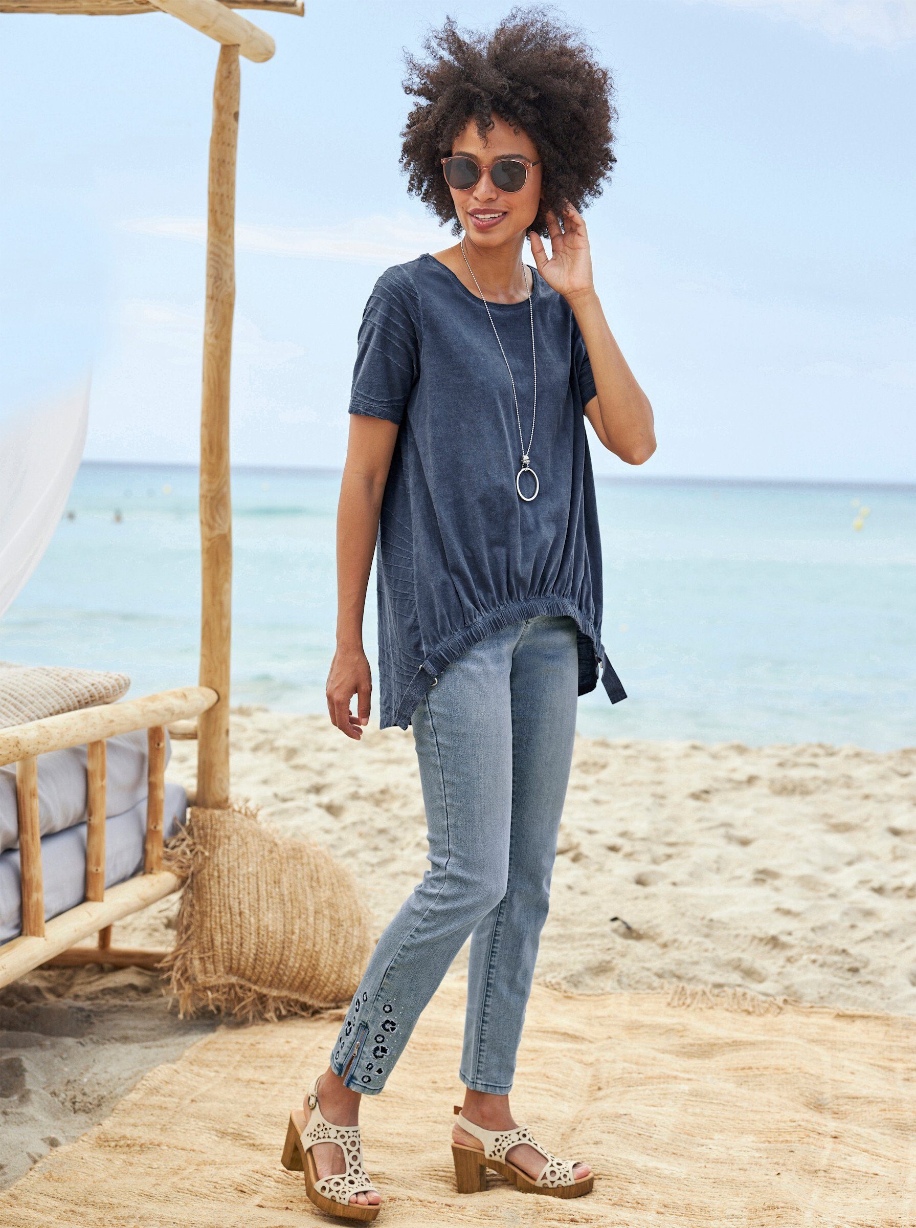 heine T-Shirt Longshirt Kurzarm