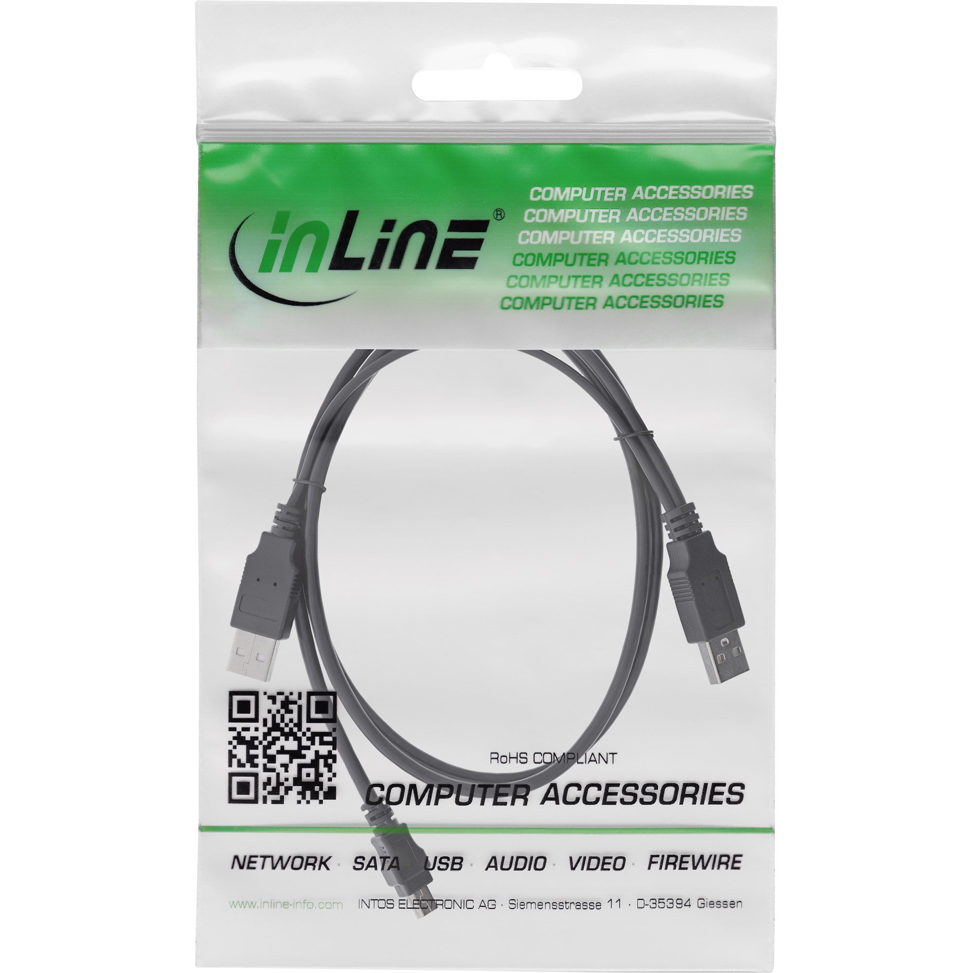 Inline InLine® USB Mini-Y-Kabel, 2x Stecker A an Mini-B Stecker (5pol), 1,5m USB-Kabel
