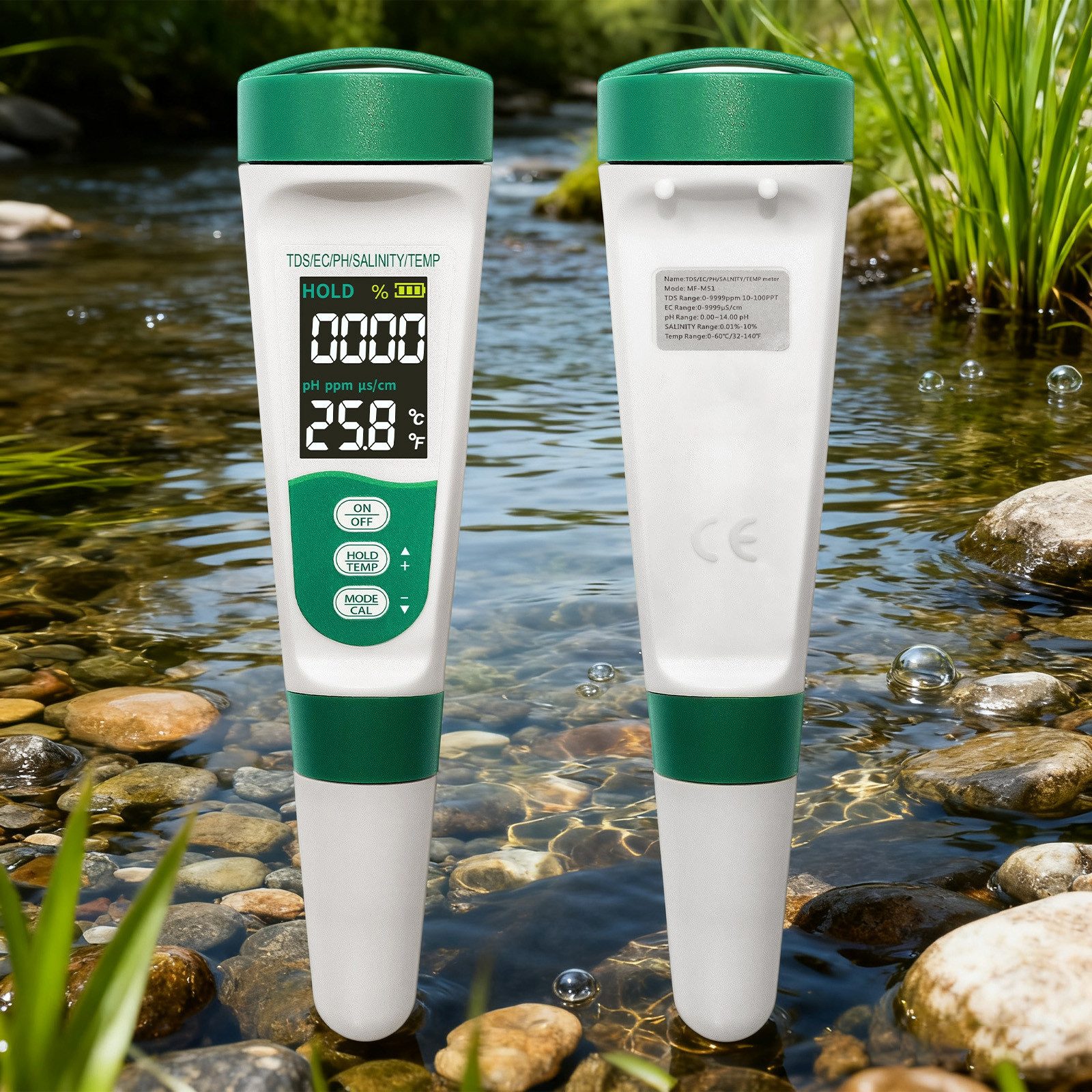 REDOM pH-Messgerät Wasserqualitätsmesser 5-in-1-Messgerät, (mit übersichtlicher Tastensteuerung und Displaybeleuchtung, 1-tlg., Misst pH TDS Leitfähigkeit Salzgehalt und Temperatur), Digitales Messgerät für Trinkwasser Pool Aquarium