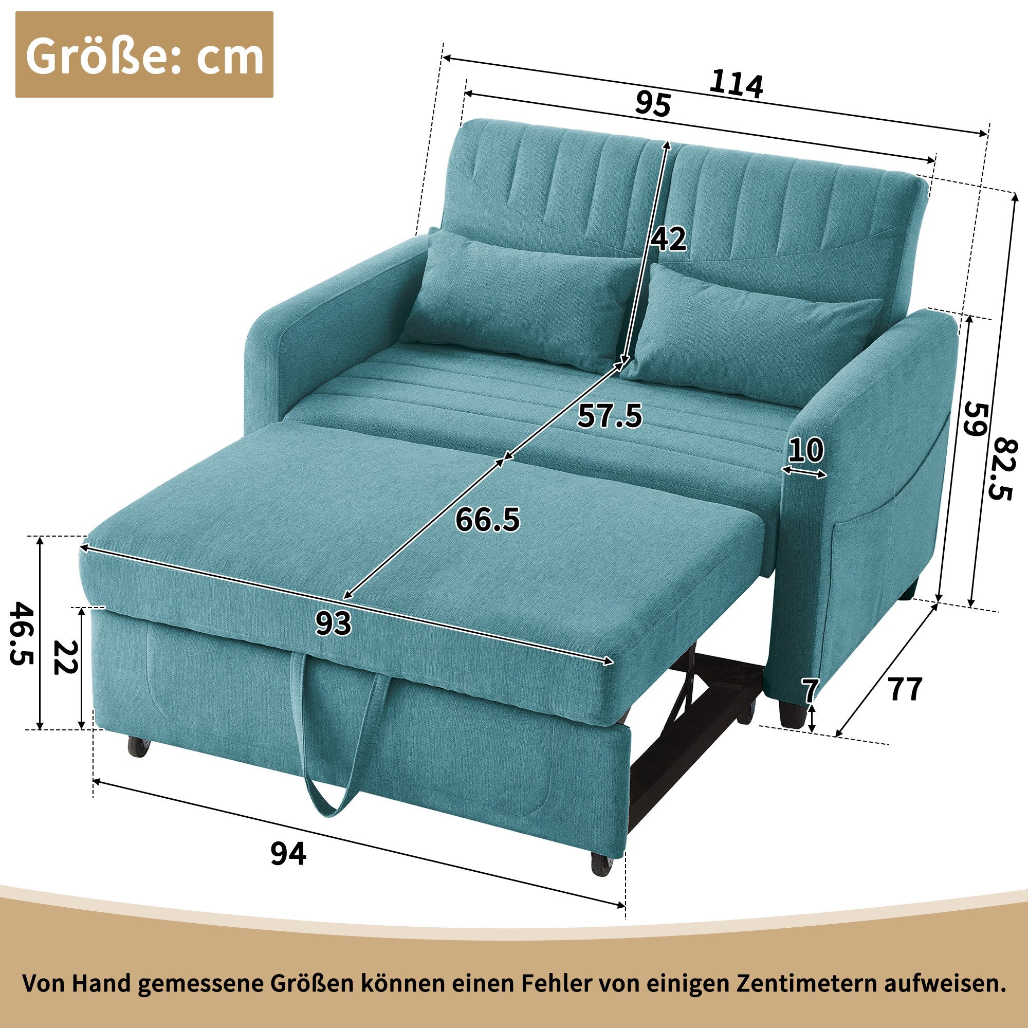Ulife Schlafsofa mit ausziehbarem Sofabett und 3-stufig verstellbarer Rücke günstig online kaufen