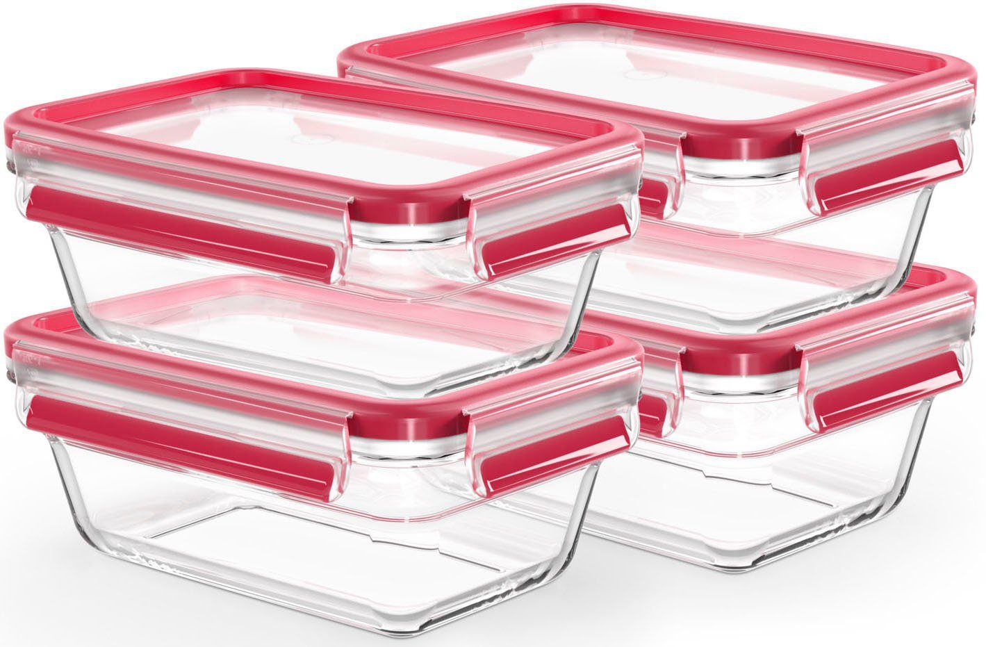 Emsa Frischhaltedose Clip & Close Glas Set, rechteckig, 100 % dichte Aufbewahrungsboxen, Glas, (Set, 4-tlg., 4 Dosen mit Deckel), spülmaschinen-, gefrier-, backofen-, mikrowellenfest