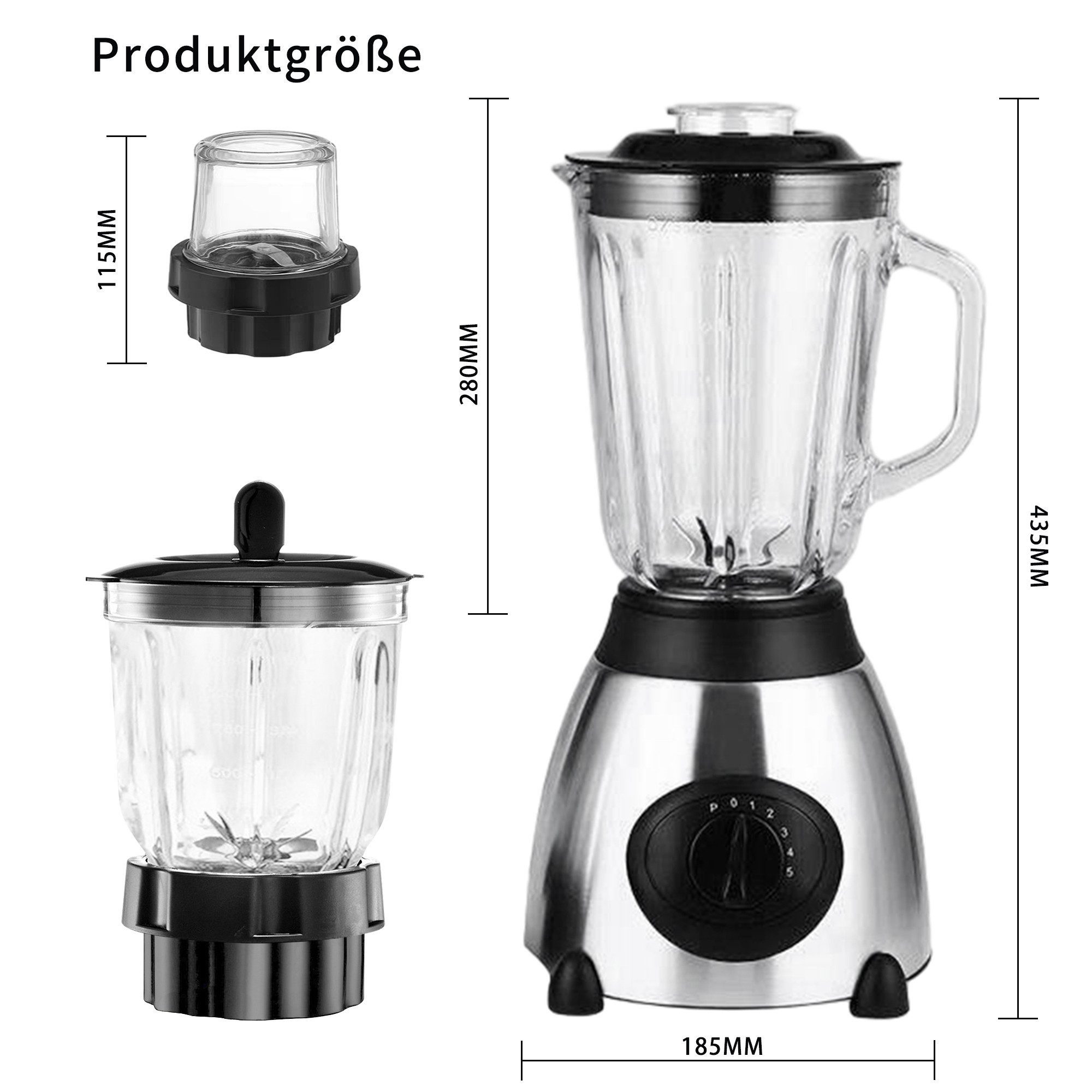 ibettertec Standmixer Standmixer,VitaBoost Mixer,Edelstahl Silber Glas Smoothie Mixer Maker, 1000,00 W Ice Crush Funktion,Milchshaker Blender 1,5 L,Eiscrusher