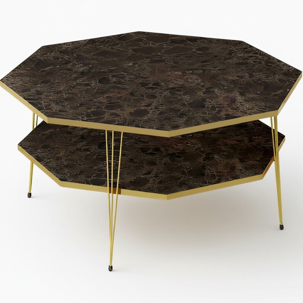 Xlmoebel Couchtisch Achteckiger Couchtisch aus dunklem Holz von XLMOEBEL (Packung, Achteckiger Couchtisch, 90x90 cm), Made in Europa