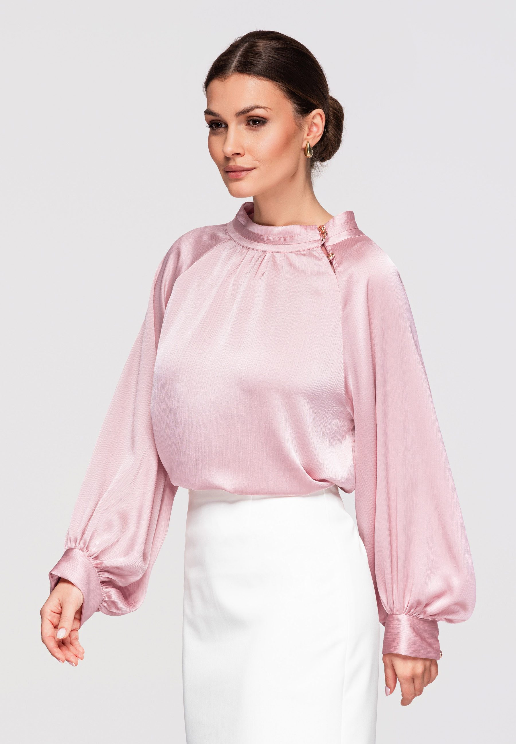 OMBRE Langarmbluse Langarmbluse Damen Elegant Loose Fit Light pink M (kein günstig online kaufen