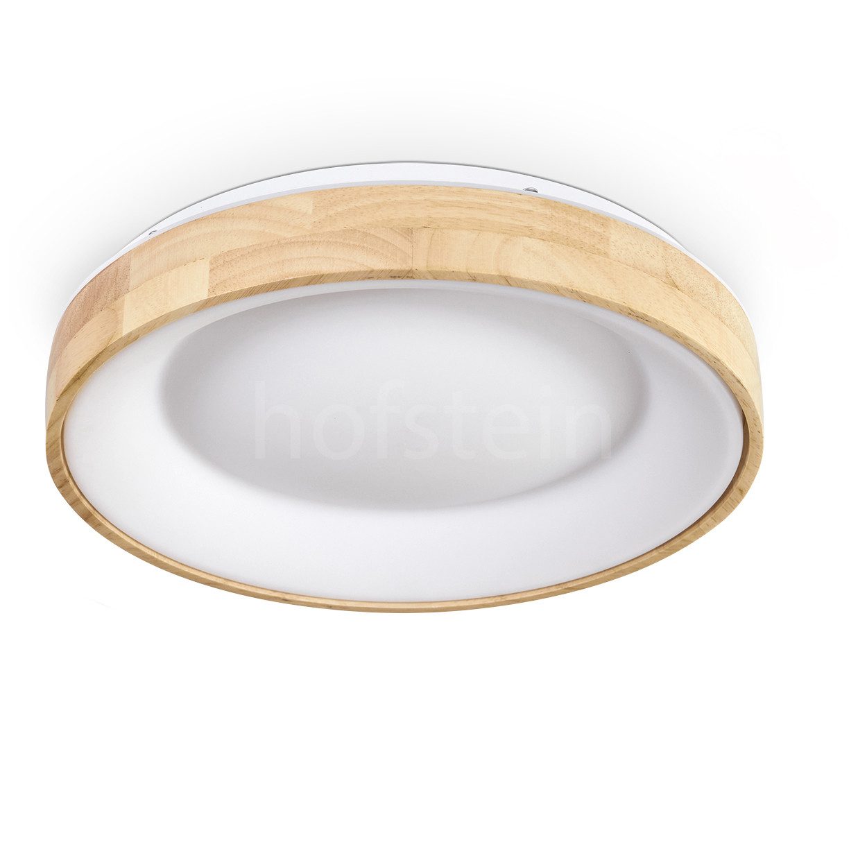 hofstein Deckenleuchte dimmbare Deckenleuchte aus Holz/Metall/Kunststoff in Natur/Weiß, LED wechselbar, 2700-6500 Kelvin, dimmbar über Fernbedienung, LED, (30cm), auch für Badezimmer, IP44