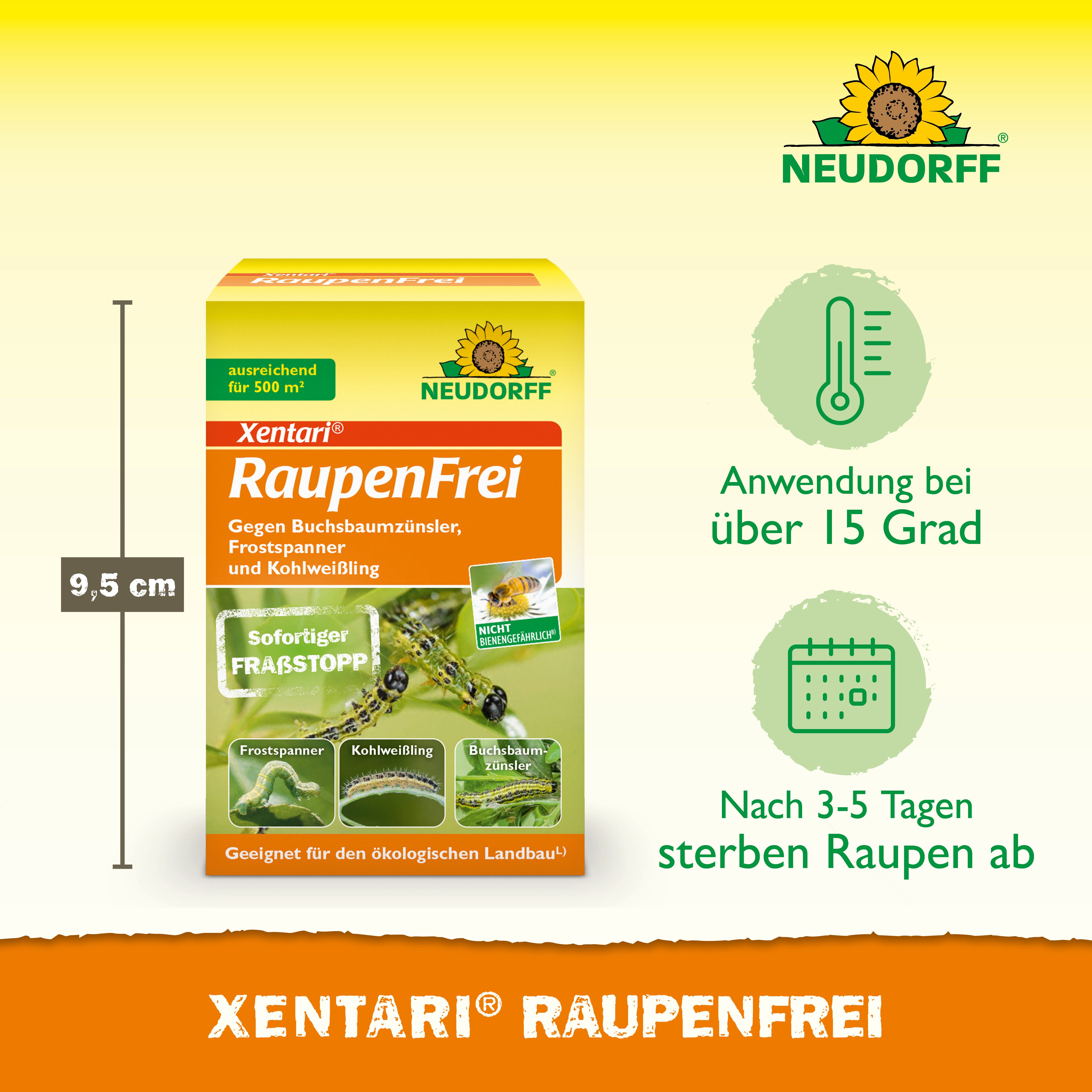 Neudorff Insektenspray Xentari Raupenfrei, 25 g, Wirksames Spritzmittel, biologisch Buchsbaumzünsler bekämpfen