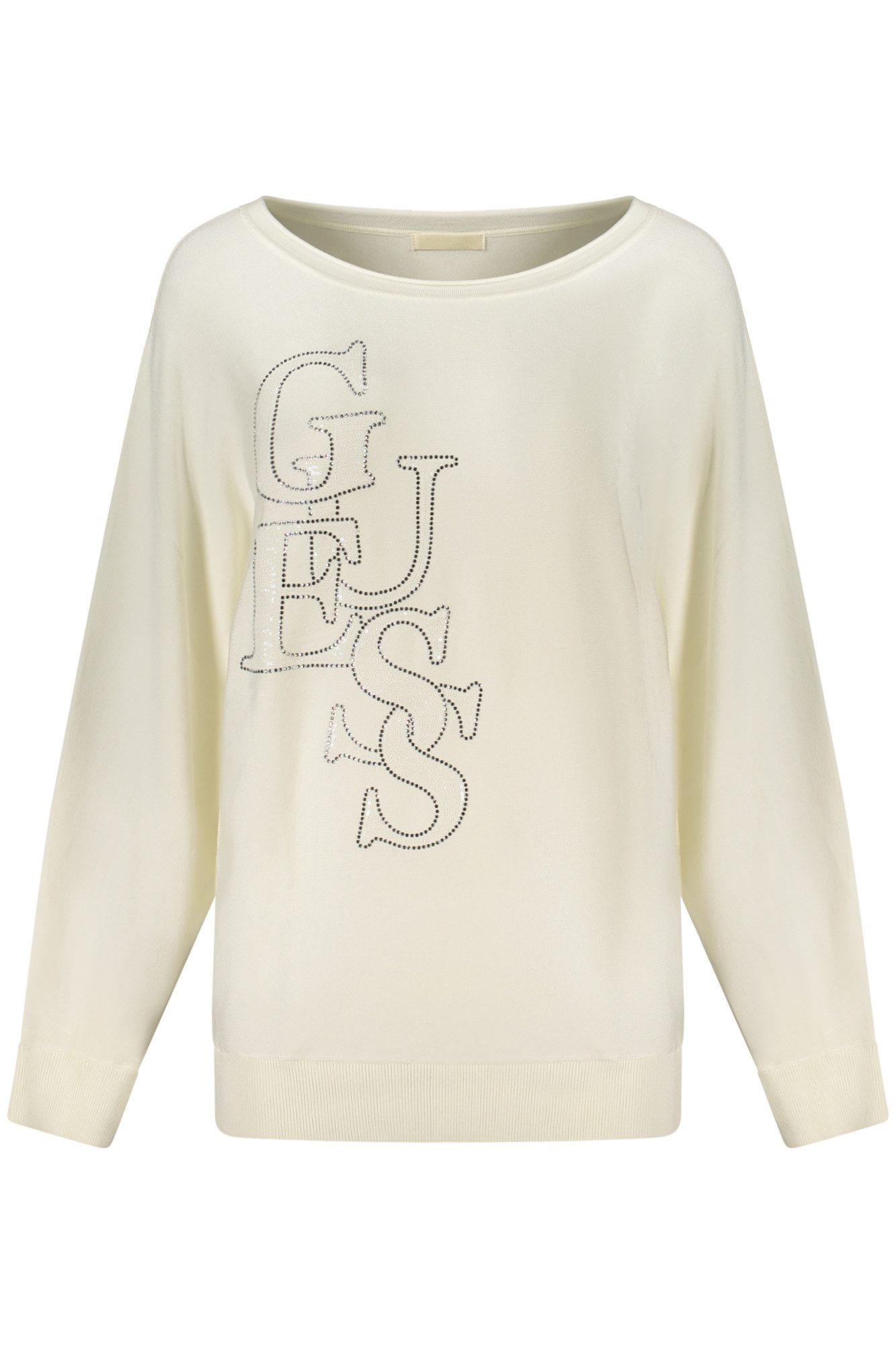 GUESS JEANS Strickpullover Eleganter Damenpullover in Weiß mit Strass und Paillettenakzenten