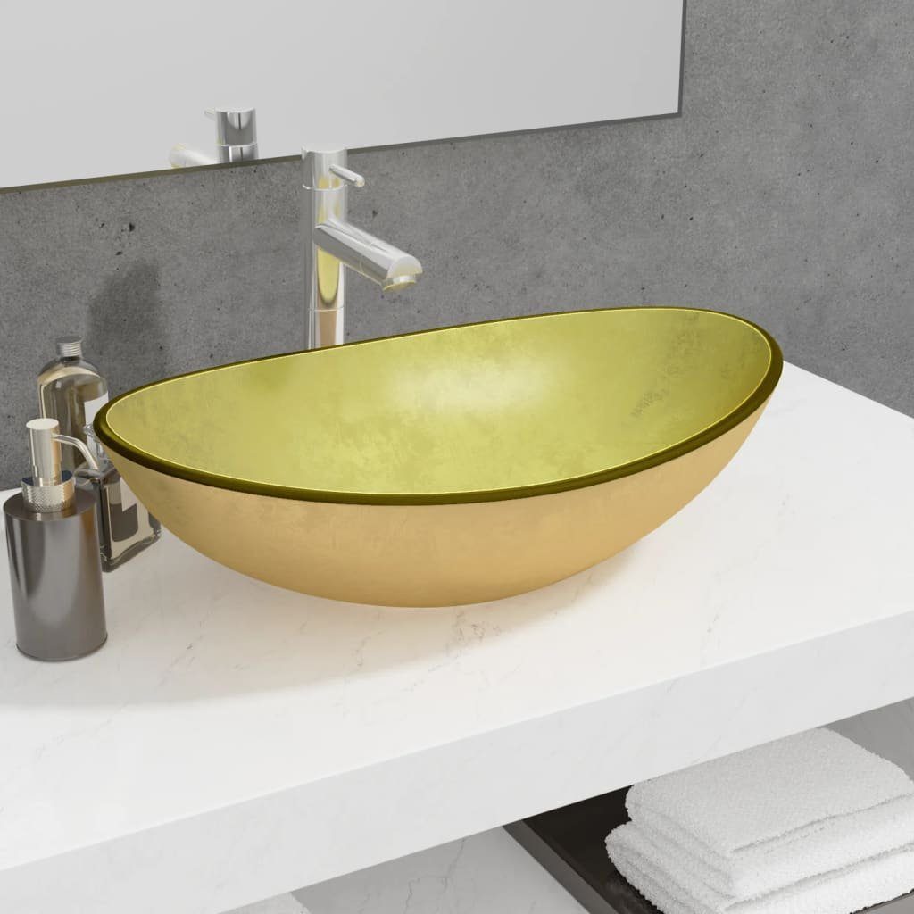 vidaXL Waschbecken Waschbecken Hartglas 54,5x35x15,5 cm Golden