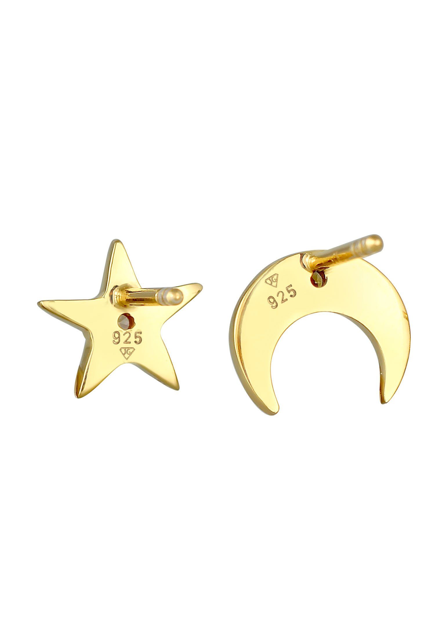 Elli Paar Ohrstecker Silber, 925 Halbmond Sterne Emaille Zirkonia Sterne Astro, Halbmond, Gold