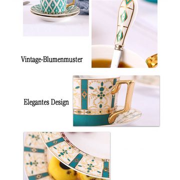 Dekorative Kaffeeservice Kaffeebecher-Geschenkset, Keramik-Kaffeebecher-Set (1-tlg), Teetasse mit Untertassen und Löffel, Ceramic Teetasse Set