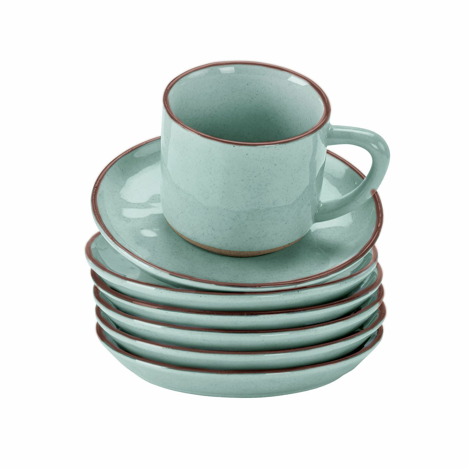 Mirabeau Geschirr-Set Tasse mit Untertasse 6er Set Biarré türkis, Steinzeug