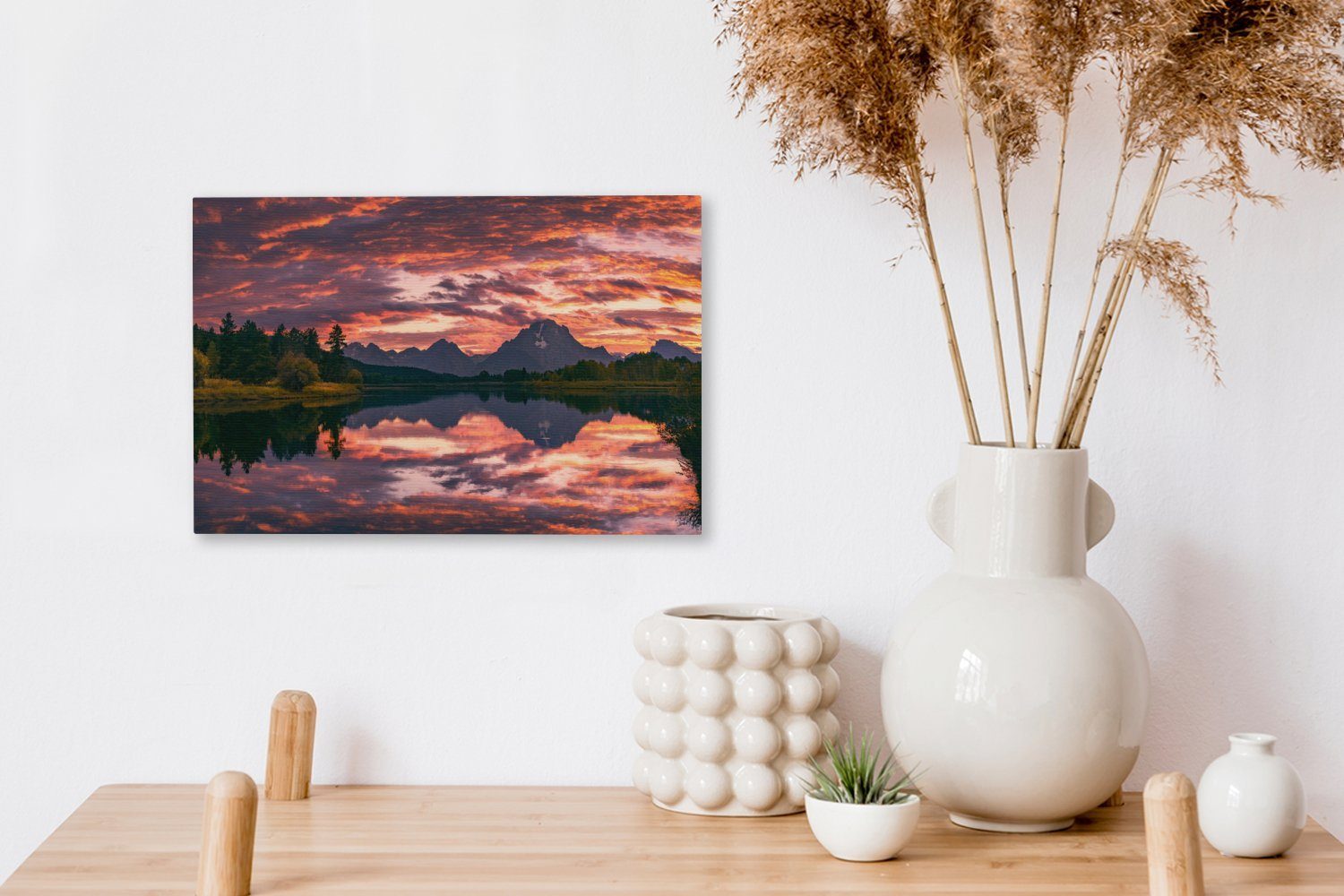 OneMillionCanvasses® Leinwandbild in USA, Teton-Gebirge über 30x20 Beeindruckender Leinwandbilder, cm (1 Wandbild rosa den Aufhängefertig, Himmel Wanddeko, St), dem