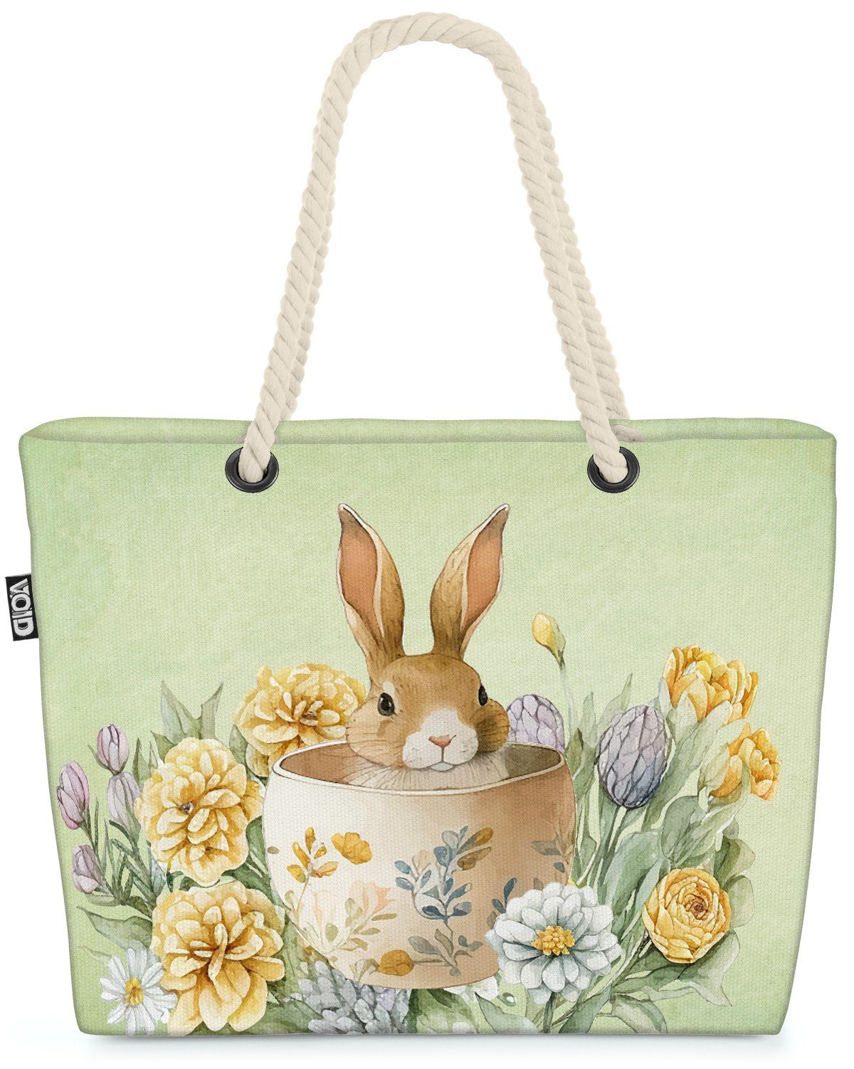 VOID Strandtasche (1-tlg), Hase Eierschale Einkaufstasche Beach Bag Osterblumen Ostern Tasche