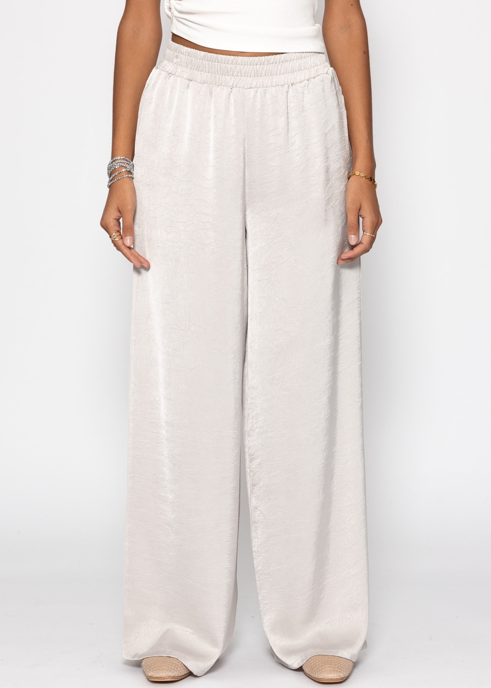 SASSYCLASSY Stoffhose Fließende Satin Stoffhose Damen mit Wide Leg Elegante günstig online kaufen