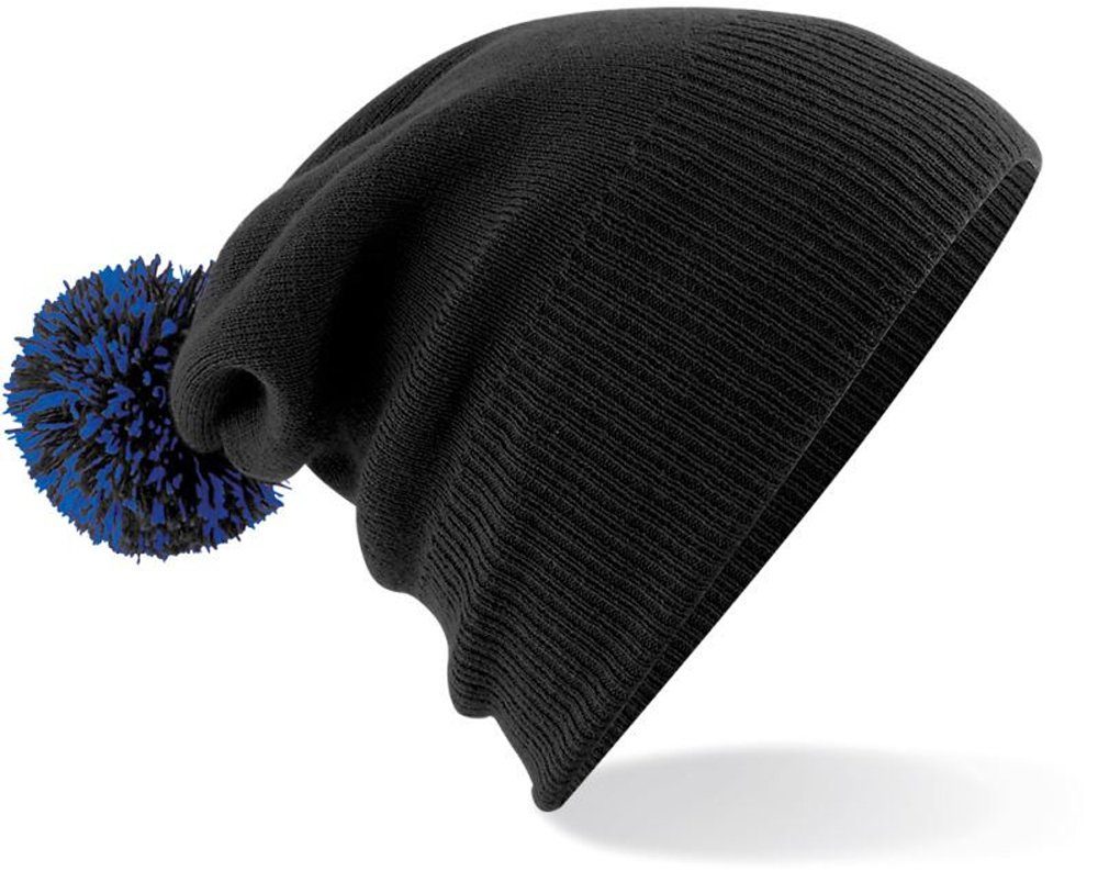 Bommelmütze Black/Bright Royal als Beanie Duales Goodman – Design Pudelmütze Strickmütze mit Mütze Pompon Umschlag Design Slouch-Beanie oder