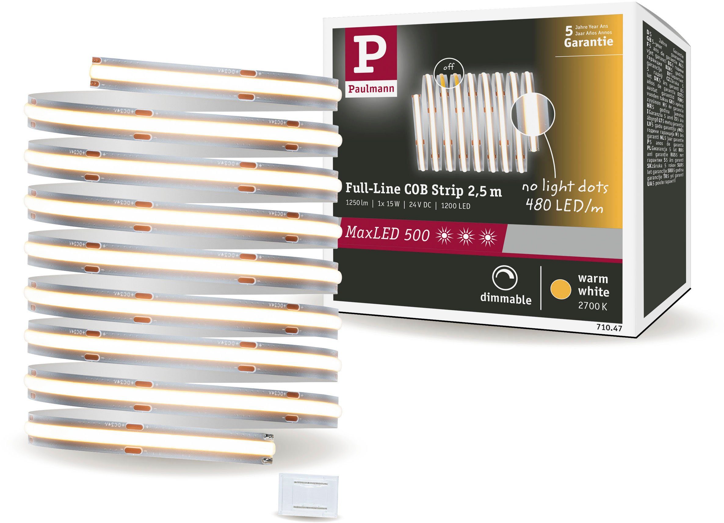 Kollektionsneuigkeiten! Paulmann LED-Streifen MaxLED 500 Full-Line 15W 2,5m Warmweiß 1-flammig 1250lm Einzelstripe 2700K, COB