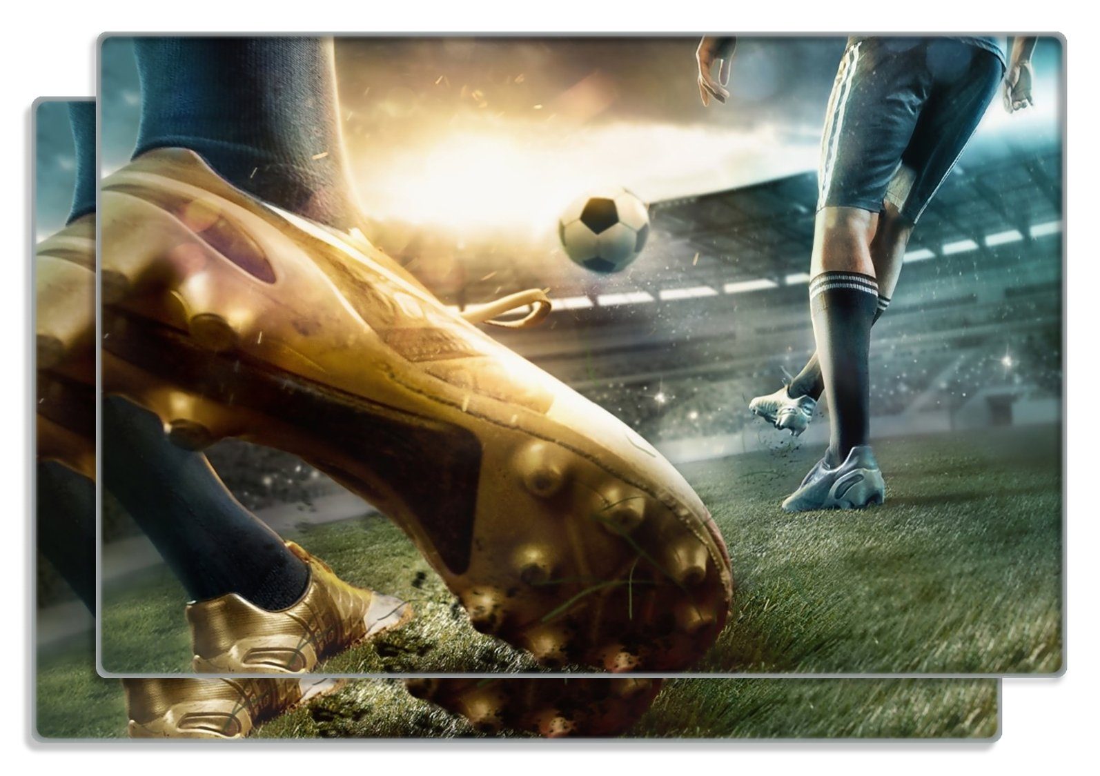 Wallario Frühstücksbrett Fußball Goldschuh auf dem Feld, ESG-Sicherheitsglas, (inkl. rutschfester Gummifüße 4mm, 2-St), 20x30cm