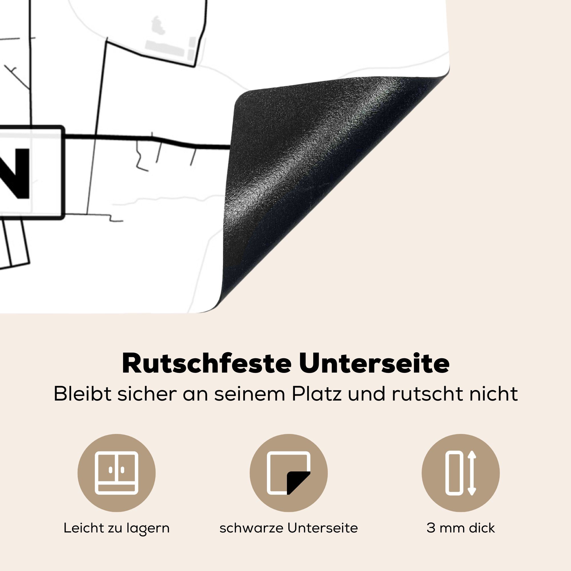 MuchoWow Herdblende-/Abdeckplatte Arbeitsplatte Karte 78x78 Stadtplan, (1 - Ceranfeldabdeckung, Vinyl, Ahlen für küche tlg), cm, 