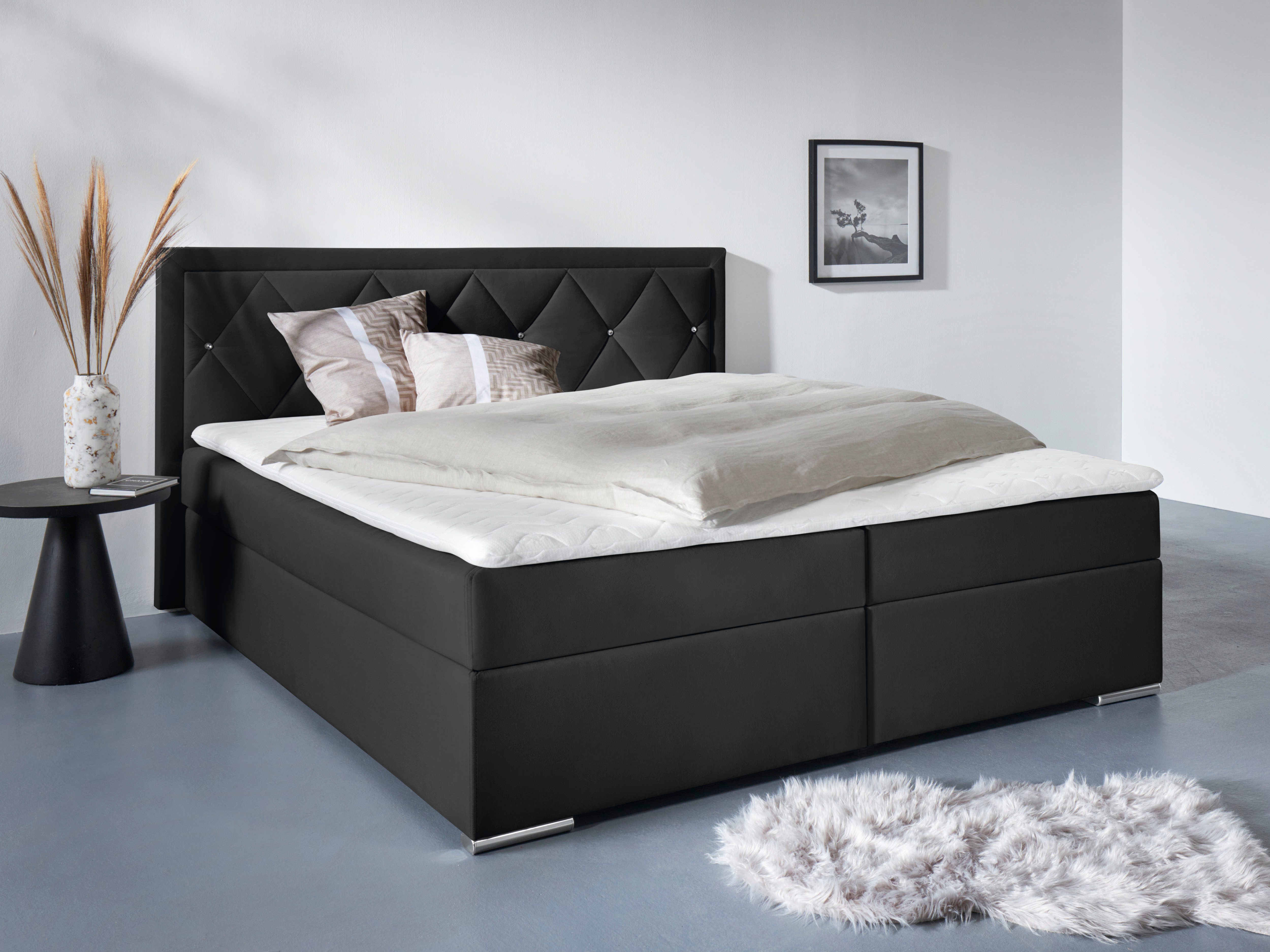 Home affaire Boxbett ALFIE, Polsterbett wahlweise mit Bettkasten, Samtvelours-Bezug (mit PUR-Schaumtopper (H2), Kaltschaumtopper (H3) oder Viscotopper (H4), mit Bonnell-oder Taschenfederkernmatratze H2,H3, H4, 120/140/180x200cm