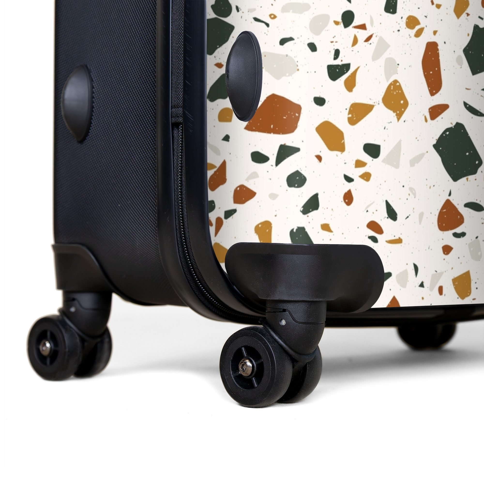 NoBoringSuitcases.com© Hartschalen-Trolley Terrazzo-Muster rost-ocker 77 cm - 98 L, 8 Rollen, Koffer Groß für 30kg, Trolley, Rollkoffer, Reisekoffer