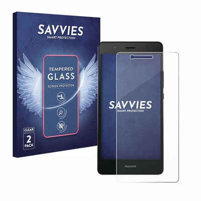 Savvies Panzerglas für Huawei P9 Lite 2016, Displayschutzglas, 2 Stück, Schutzglas Echtglas 9H Härte klar Anti-Fingerprint